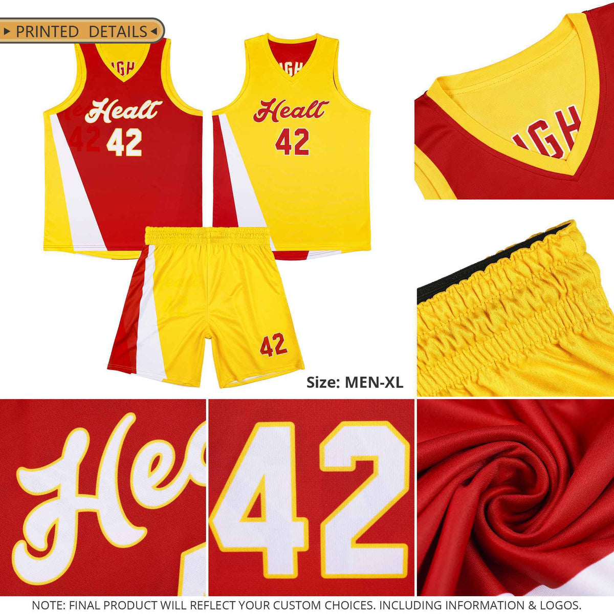 Custom Red Gold Slanting Two Lines Color Block Sports Uniform Basketball Jersey
