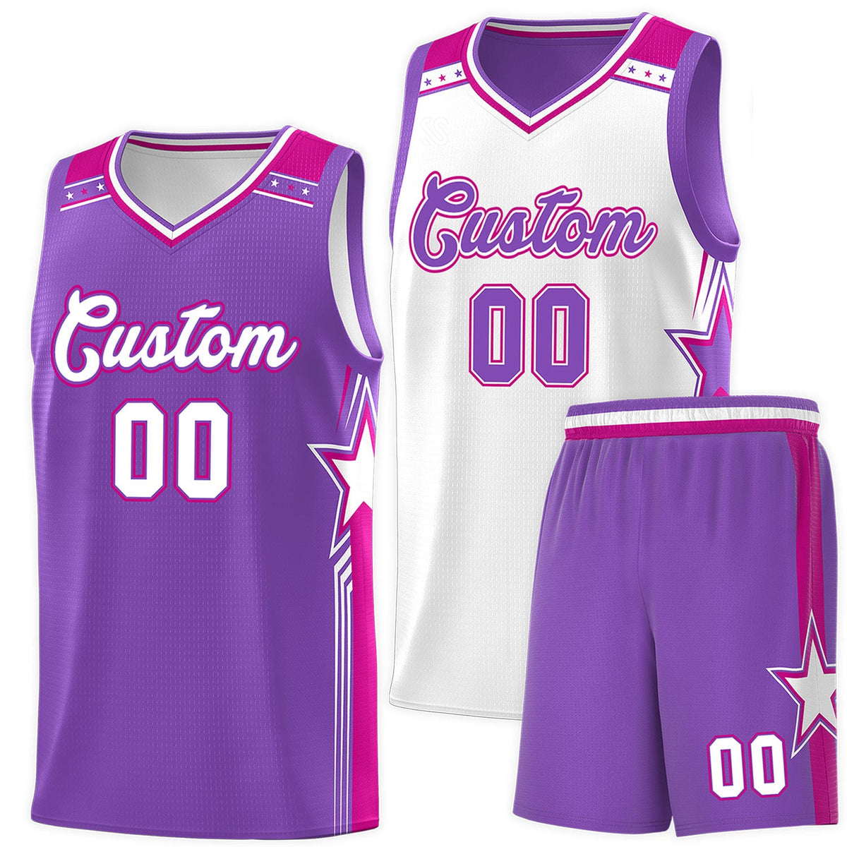Custom Purple White Double Side Sets Men Basketball Jersey