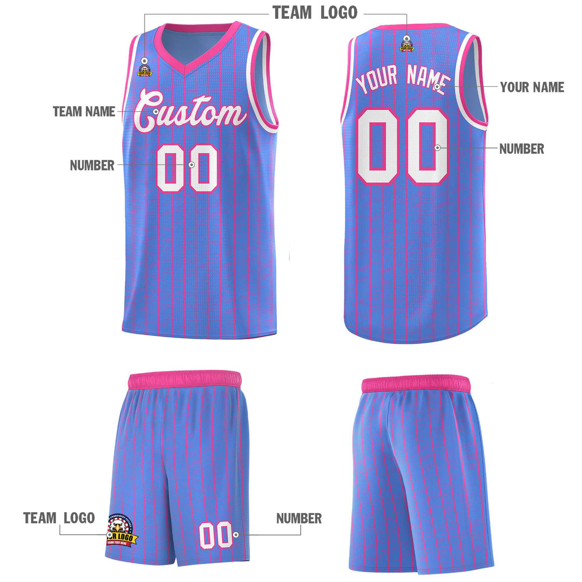 Custom Light Blue Custom Gray Pinstripe Retro Sets Uniform Basketball Jersey