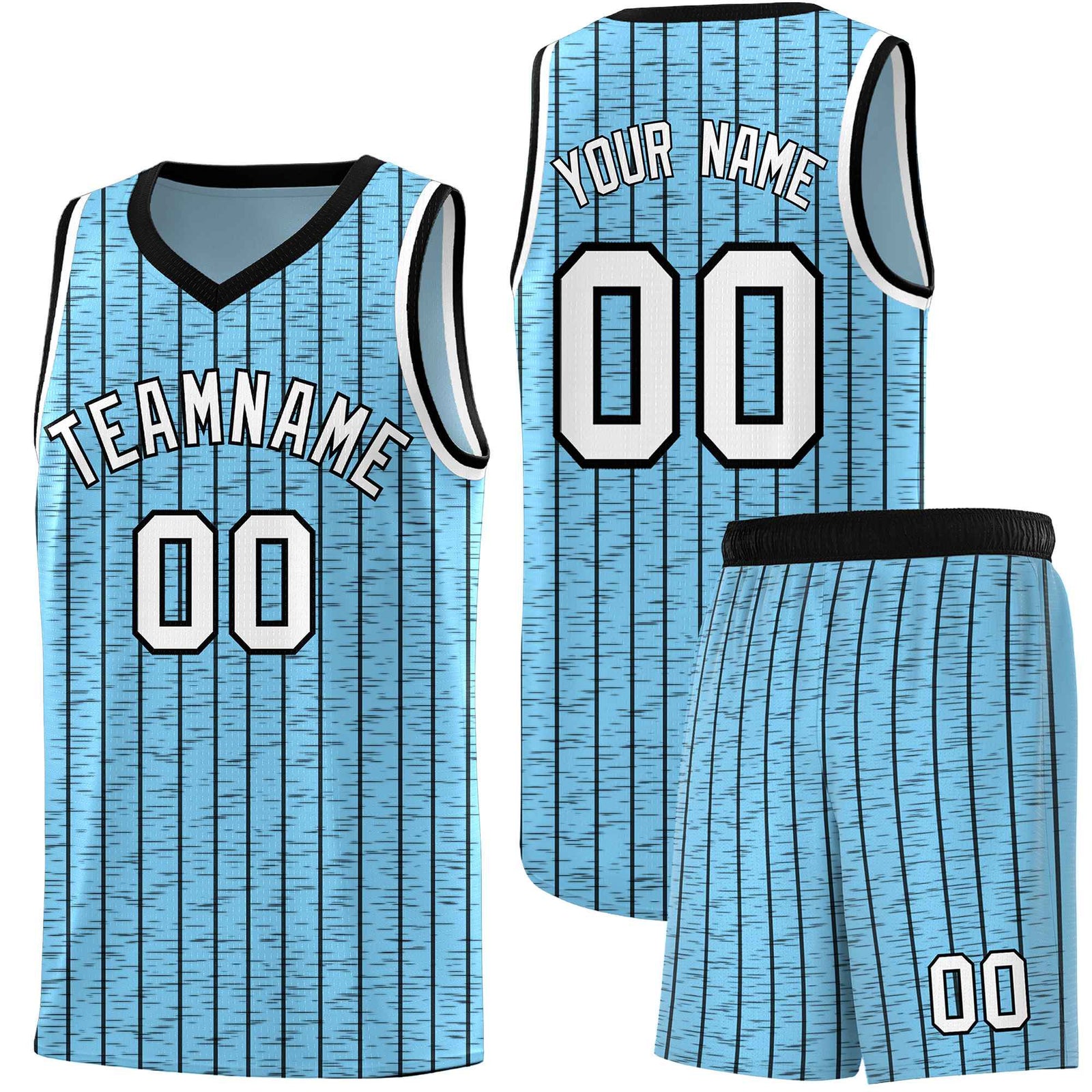 Custom Light Blue Custom Gray Pinstripe Retro Sets Uniform Basketball Jersey