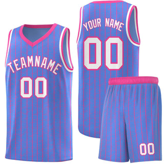 Custom Light Blue Custom Gray Pinstripe Retro Sets Uniform Basketball Jersey - Style 1