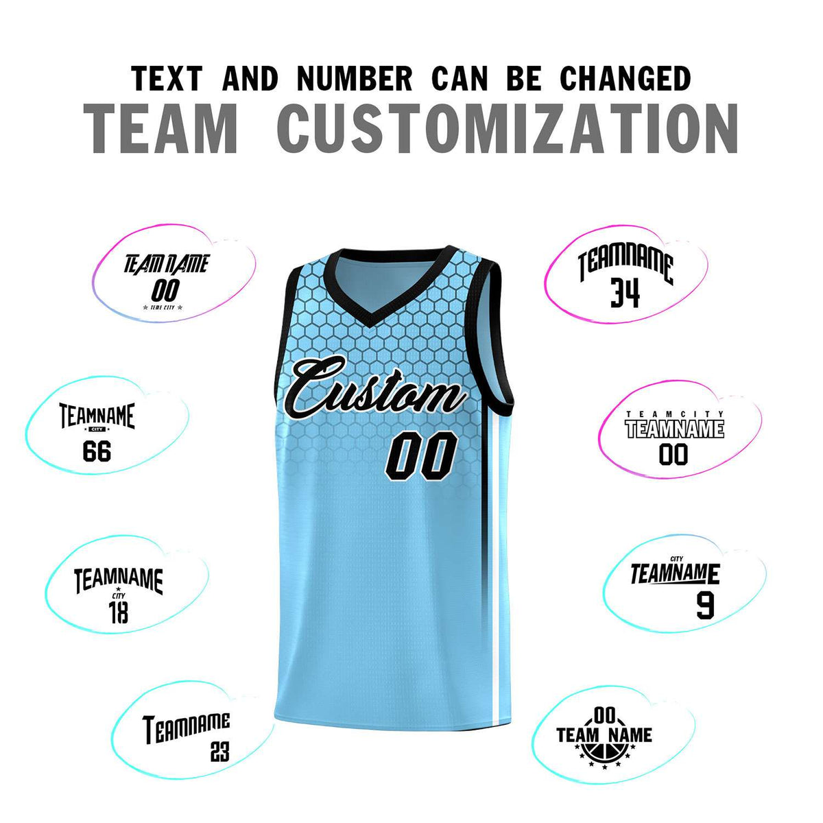 Custom Light Blue Personalized Honeycomb Pattern Sports Uniform Basketball Jersey