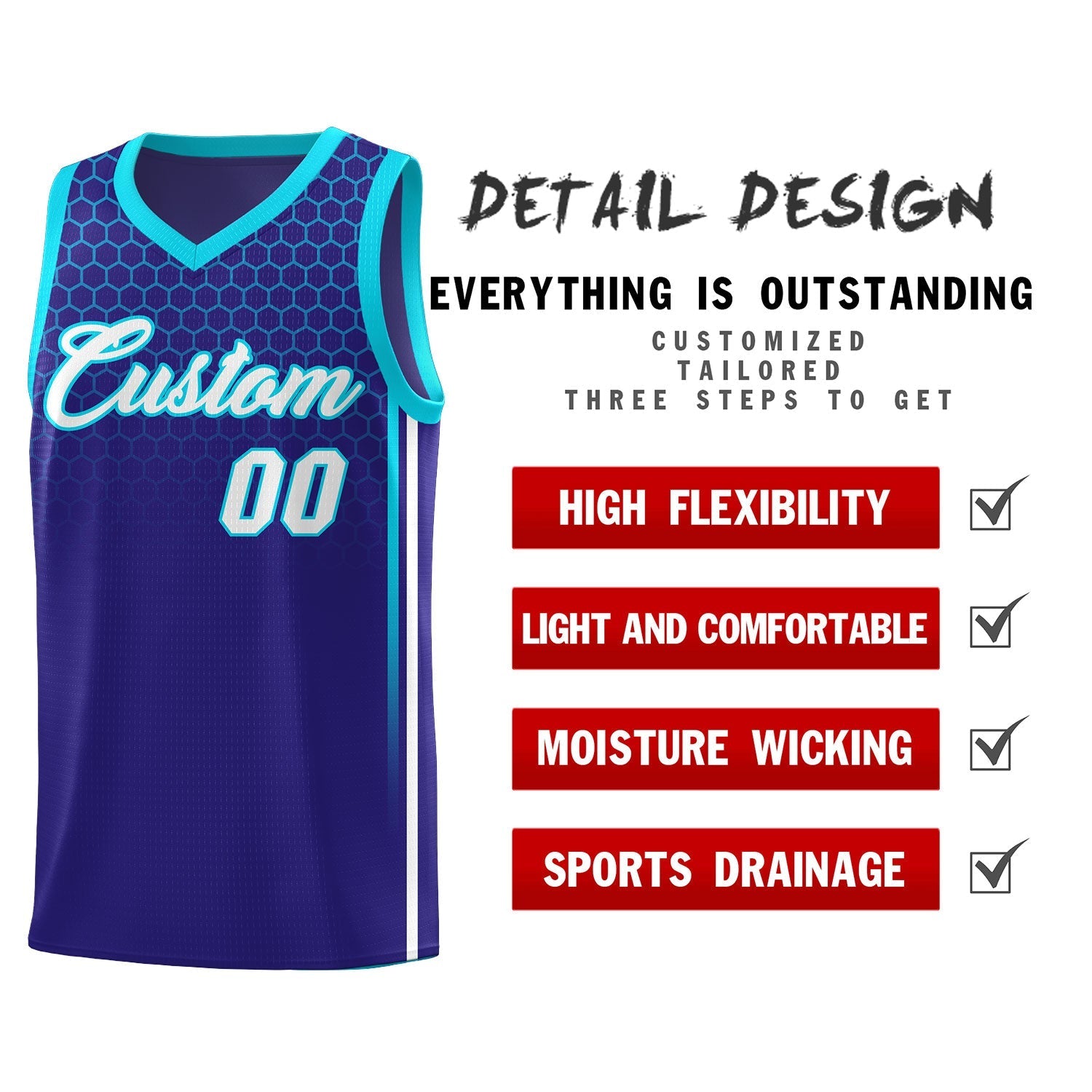 Custom Royal Personalized Honeycomb Pattern Sports Uniform Basketball Jersey