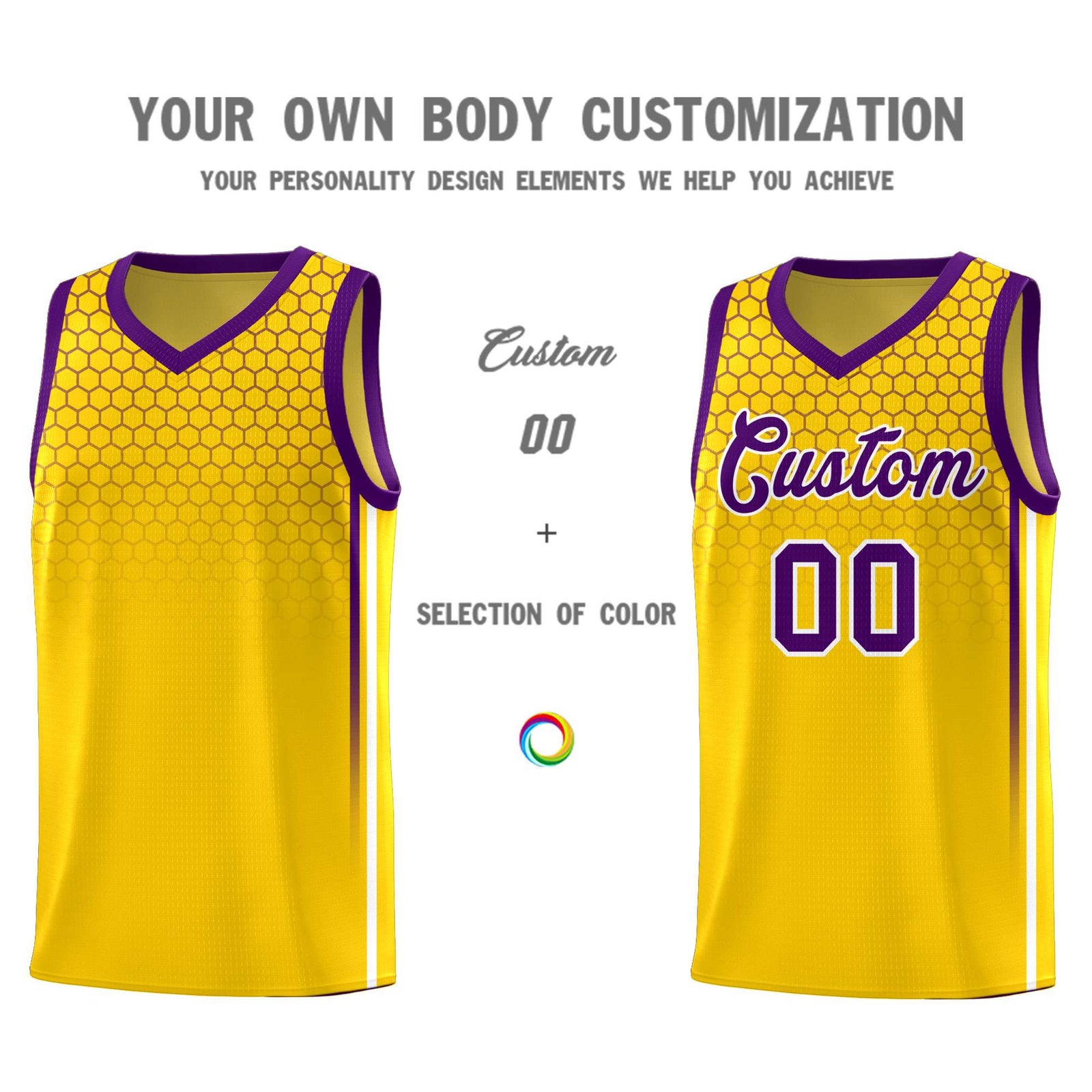 Custom Gold Personalized Honeycomb Pattern Sports Uniform Basketball Jersey