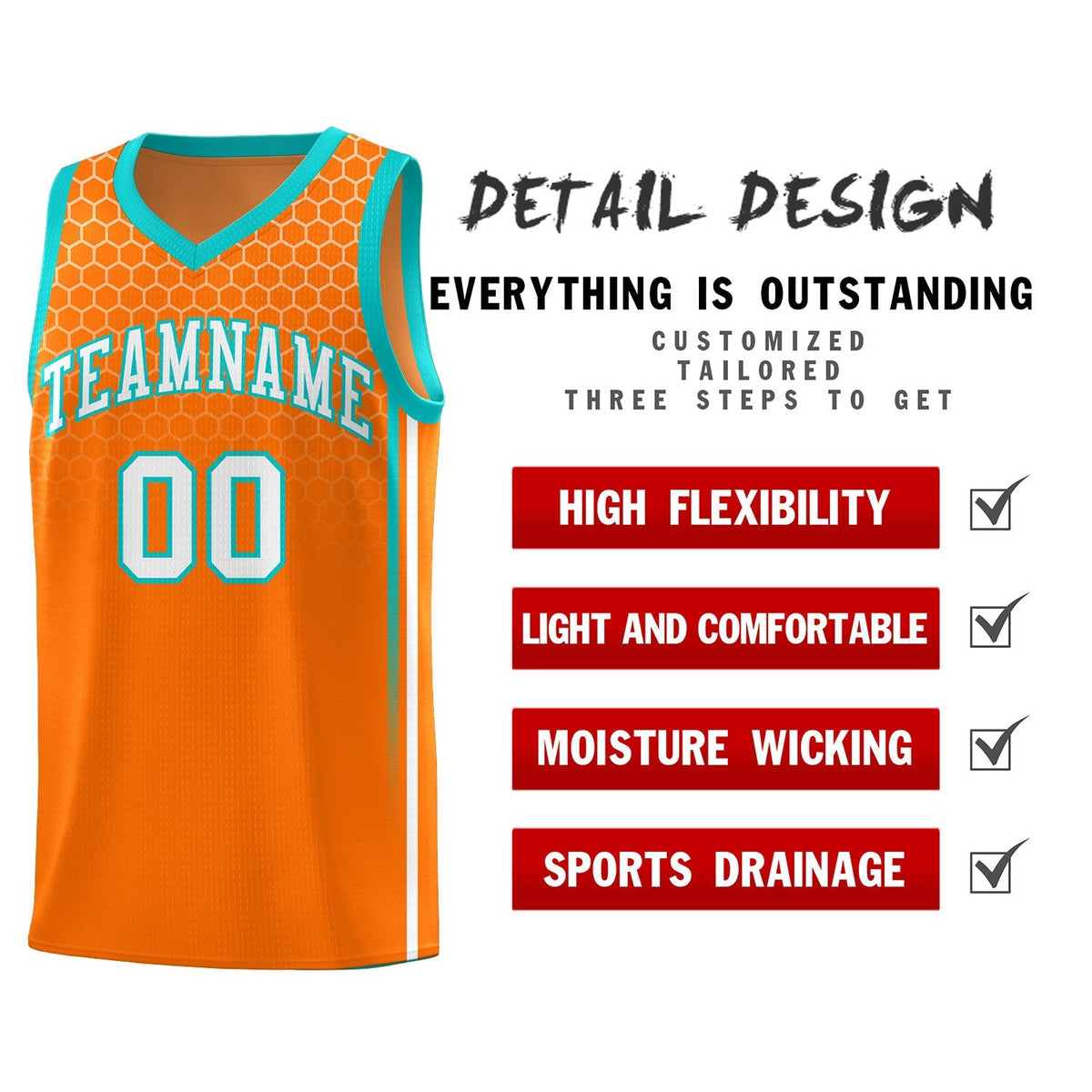 Custom Orange Personalized Honeycomb Pattern Sports Uniform Basketball Jersey