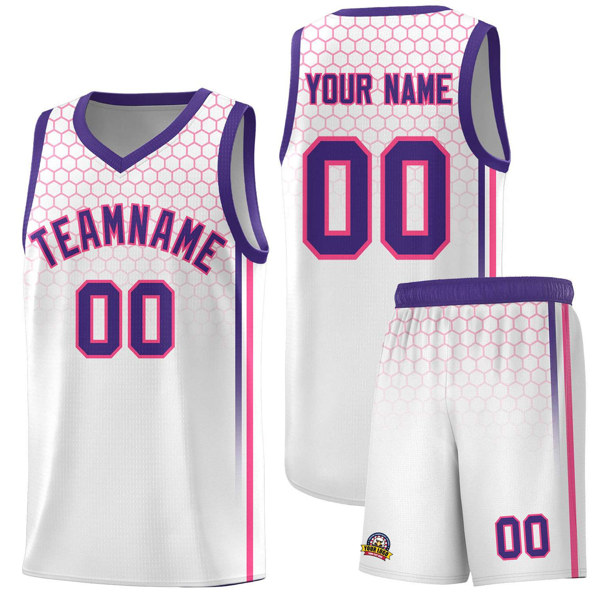 Custom White Personalized Honeycomb Pattern Sports Uniform Basketball Jersey