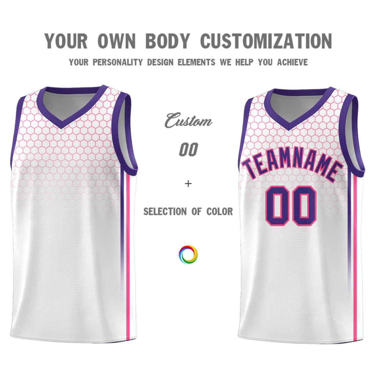 Custom White Personalized Honeycomb Pattern Sports Uniform Basketball Jersey
