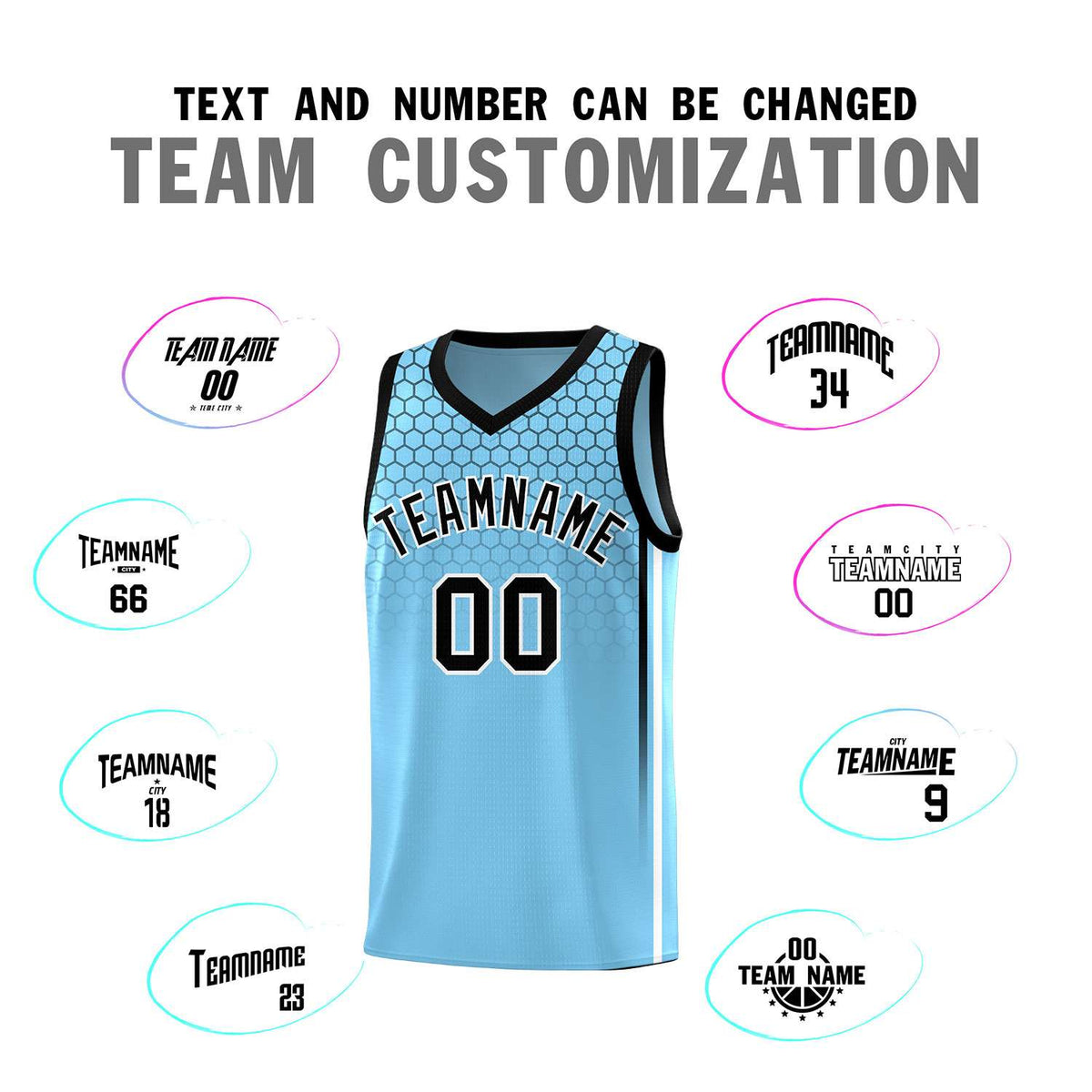 Custom Light Blue Personalized Honeycomb Pattern Sports Uniform Basketball Jersey