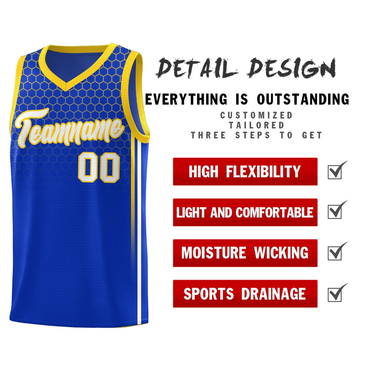 Custom Royal Personalized Honeycomb Pattern Sports Uniform Basketball Jersey