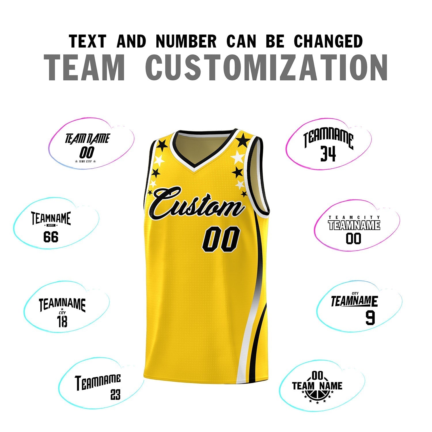 Custom Gold Shoulders Star Pattern Side Color Block Sports Uniform Basketball Jersey