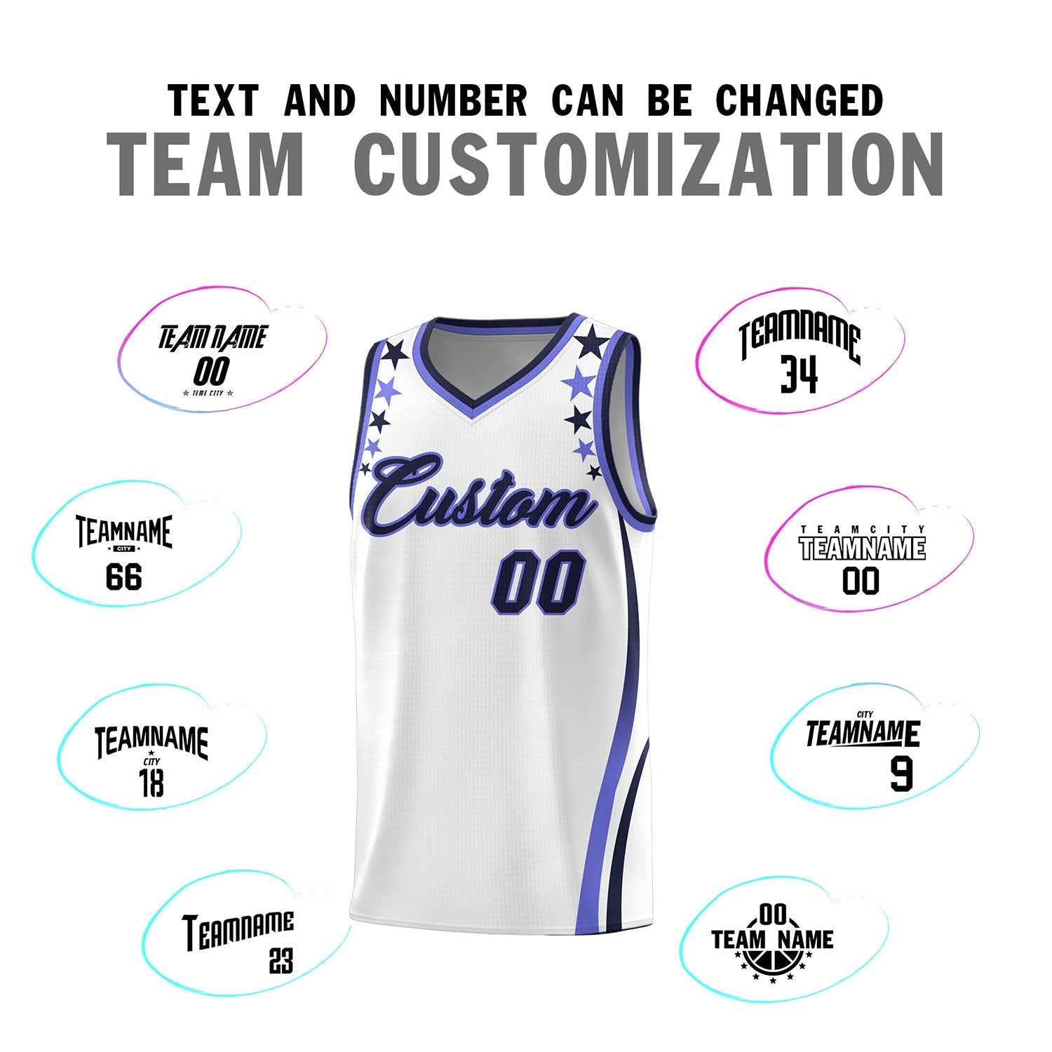 Custom White Shoulders Star Pattern Side Color Block Sports Uniform Basketball Jersey
