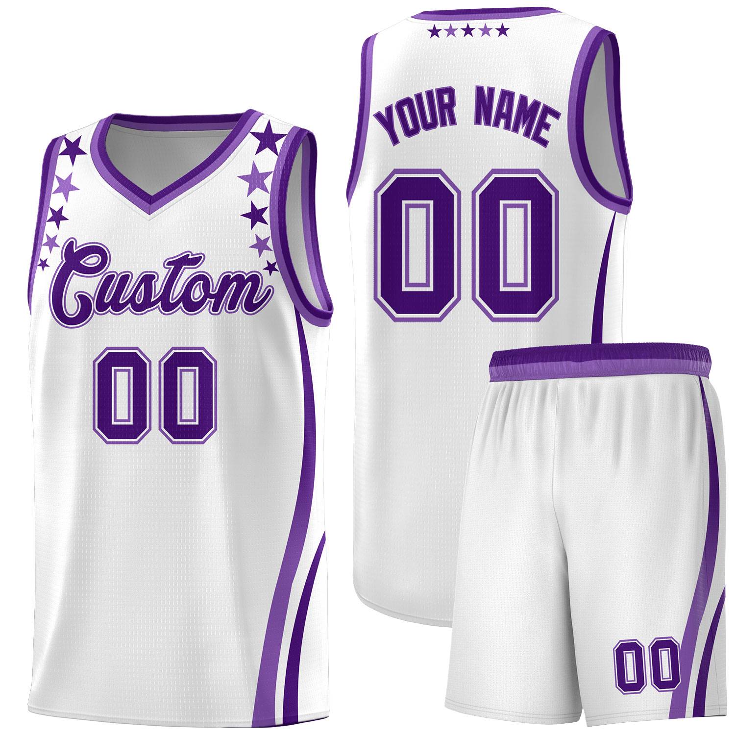 Custom White Shoulders Star Pattern Side Color Block Sports Uniform Basketball Jersey