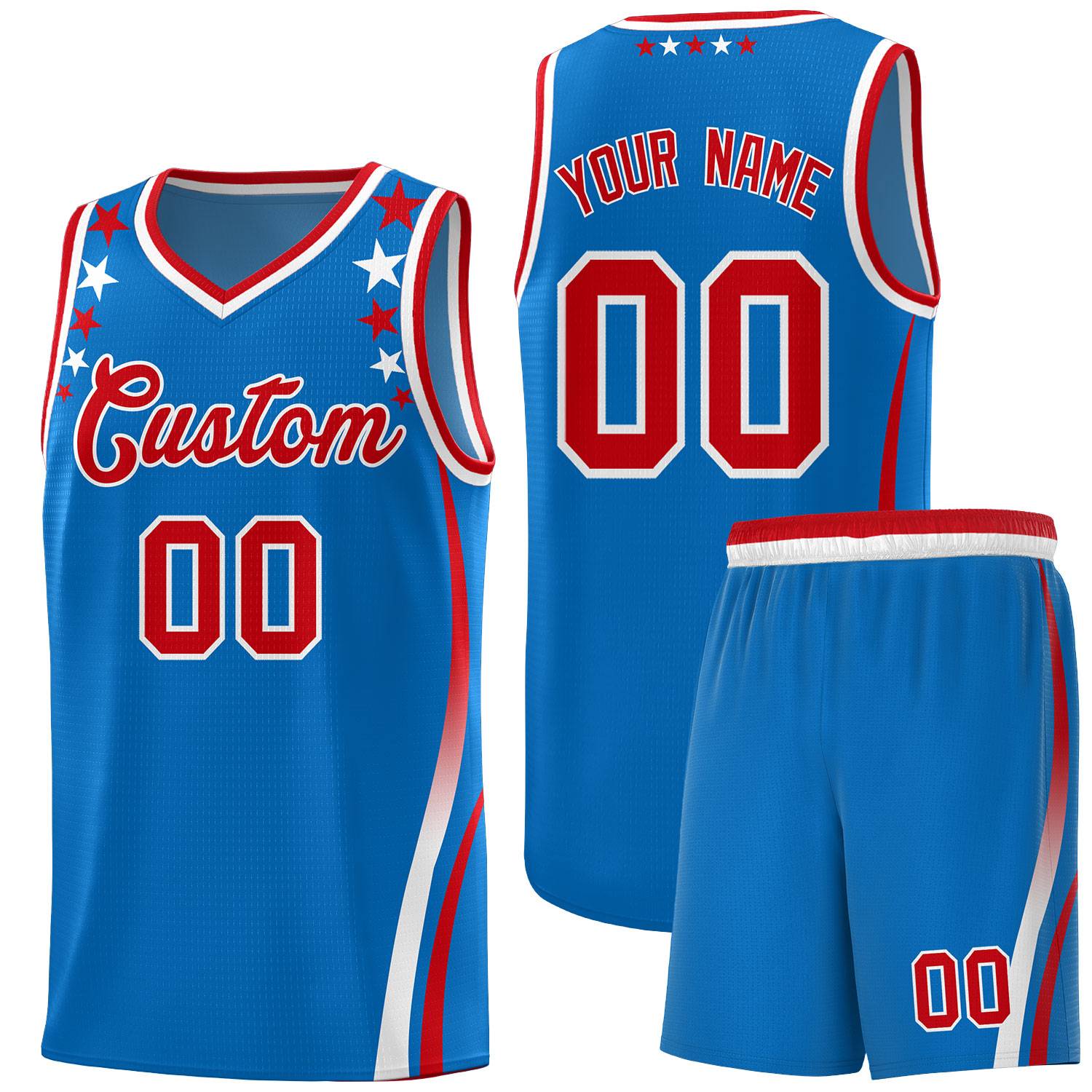 Custom Royal Shoulders Star Pattern Side Color Block Sports Uniform Basketball Jersey