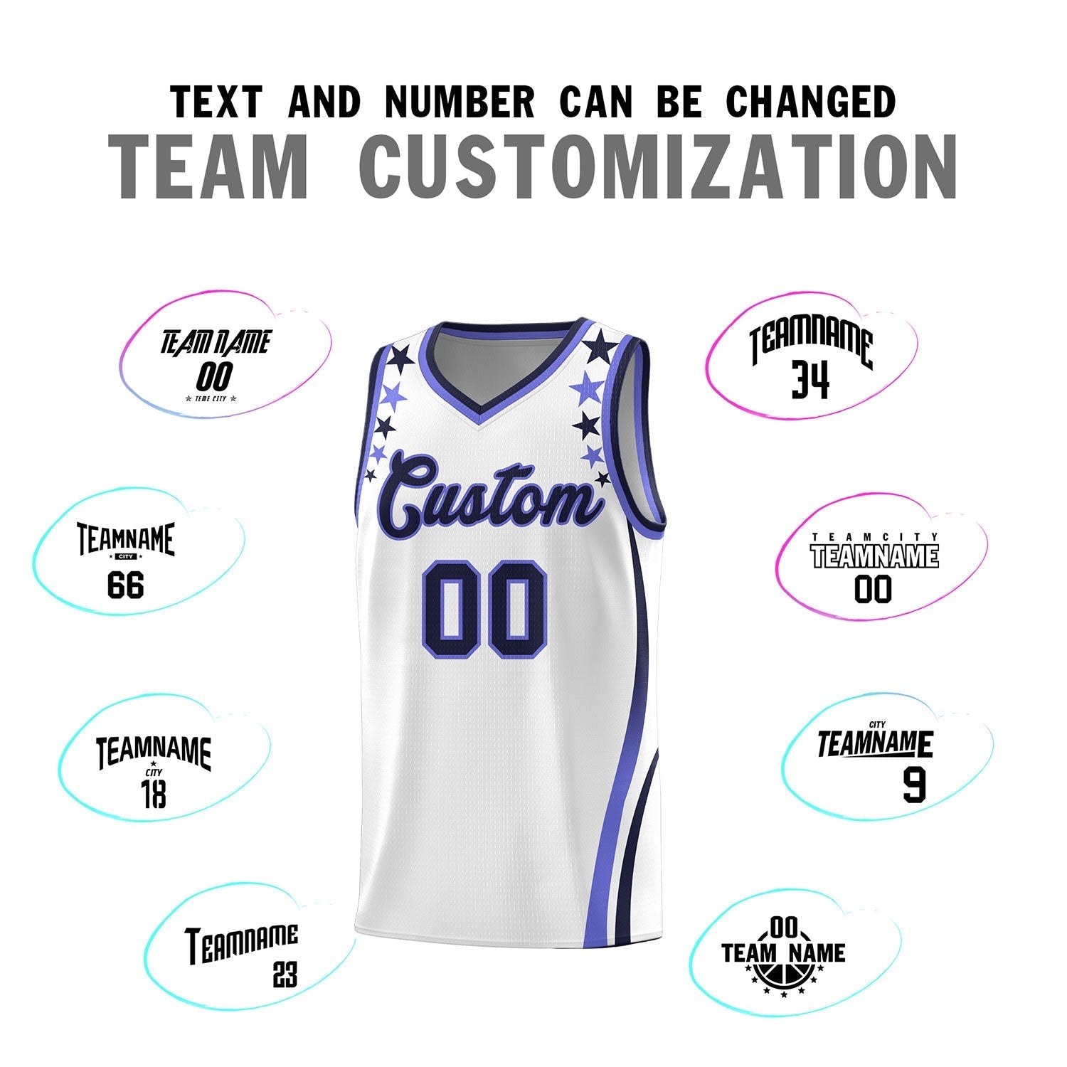 Custom White Shoulders Star Pattern Side Color Block Sports Uniform Basketball Jersey