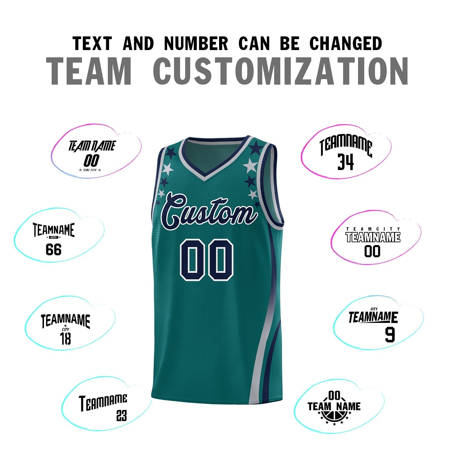 Custom Aqua Shoulders Star Pattern Side Color Block Sports Uniform Basketball Jersey