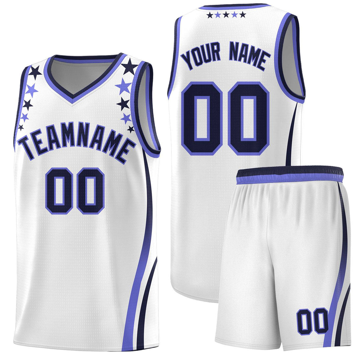 Custom White Shoulders Star Pattern Side Color Block Sports Uniform Basketball Jersey
