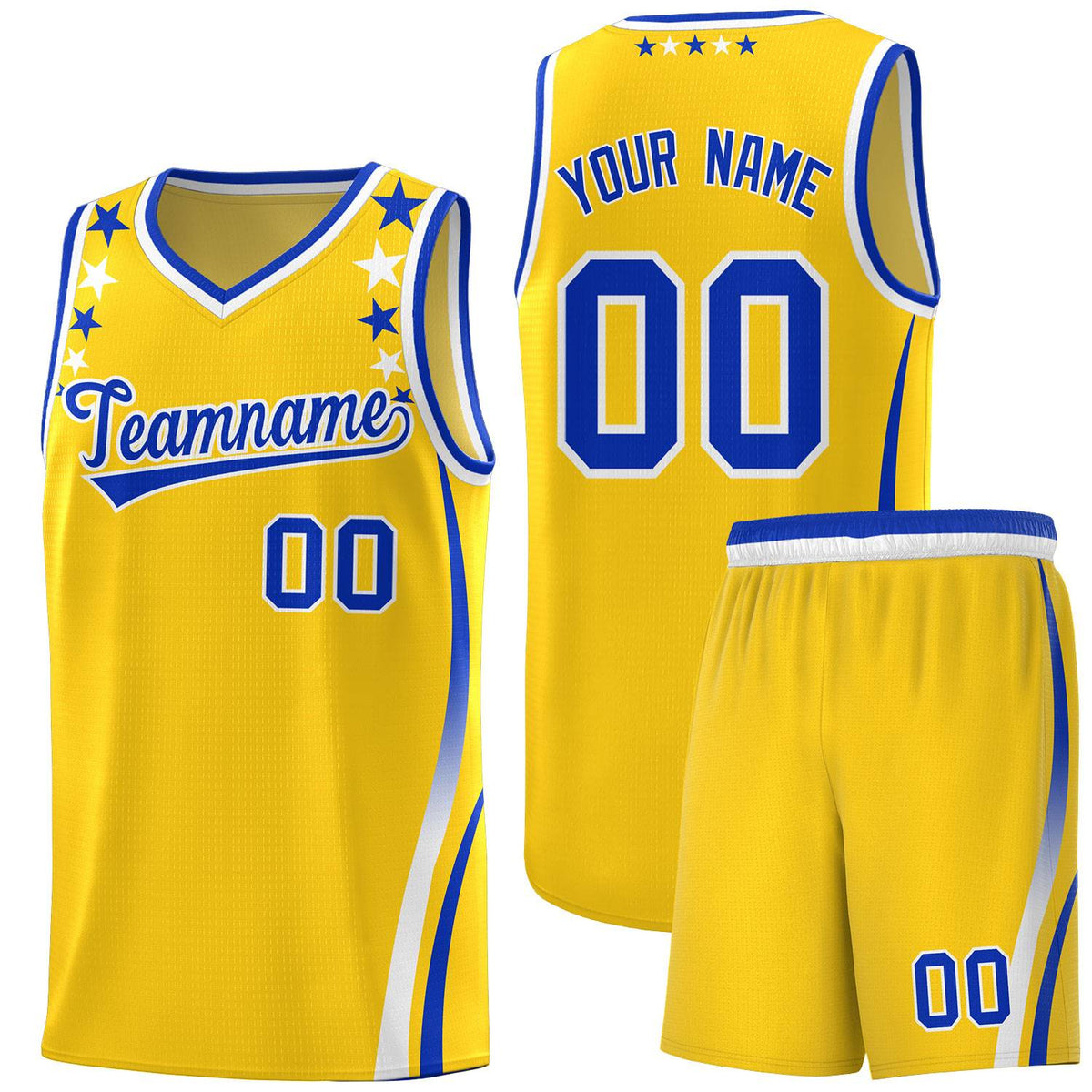 Custom Gold Shoulders Star Pattern Side Color Block Sports Uniform Basketball Jersey