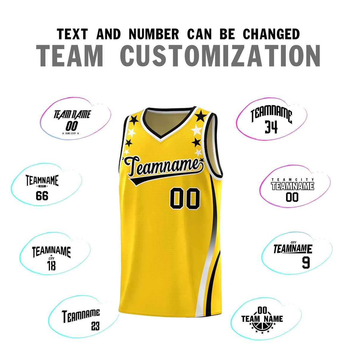 Custom Gold Shoulders Star Pattern Side Color Block Sports Uniform Basketball Jersey