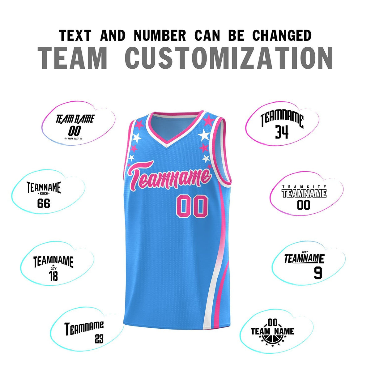 Custom Light Blue Shoulders Star Pattern Side Color Block Sports Uniform Basketball Jersey