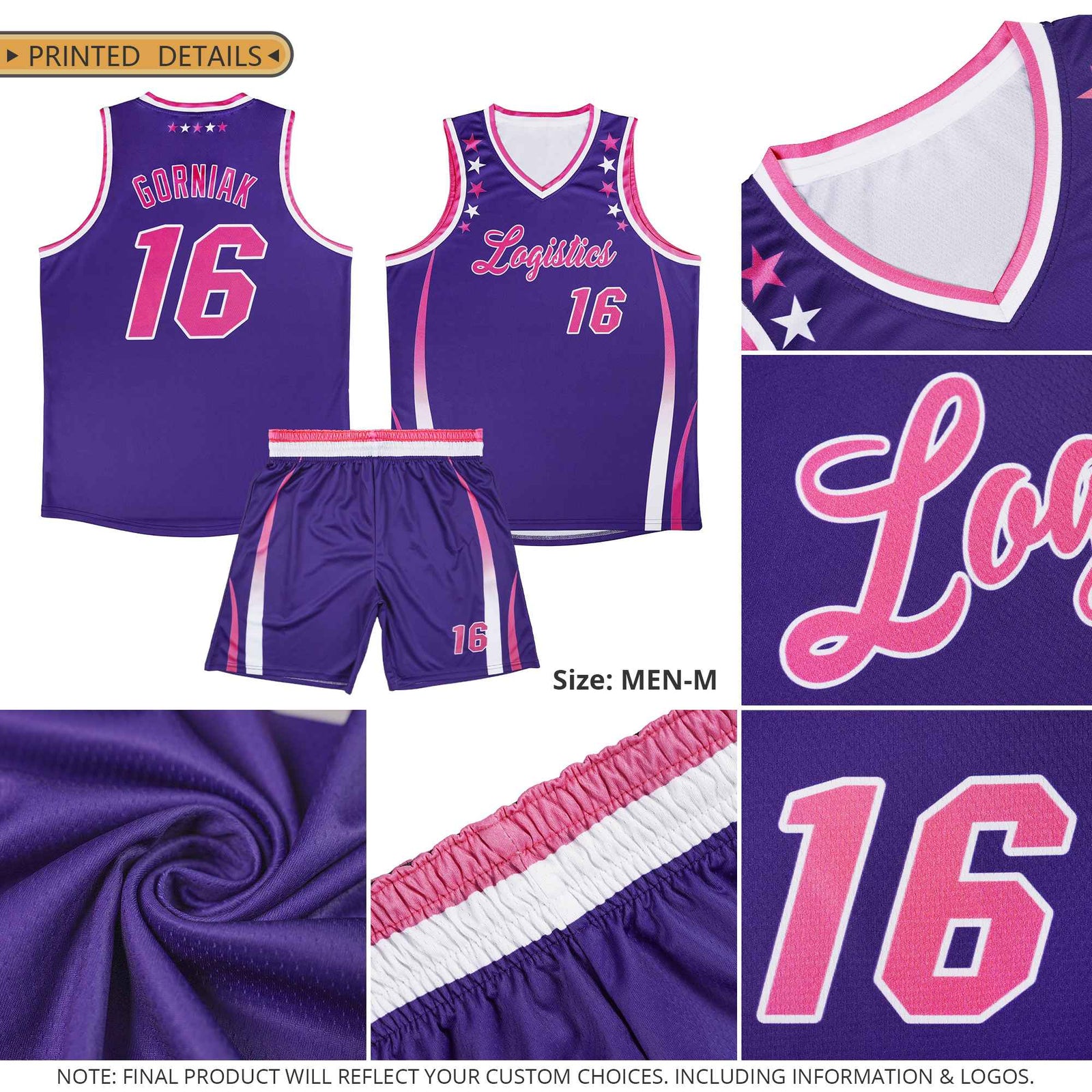 Custom Gold Shoulders Star Pattern Side Color Block Sports Uniform Basketball Jersey