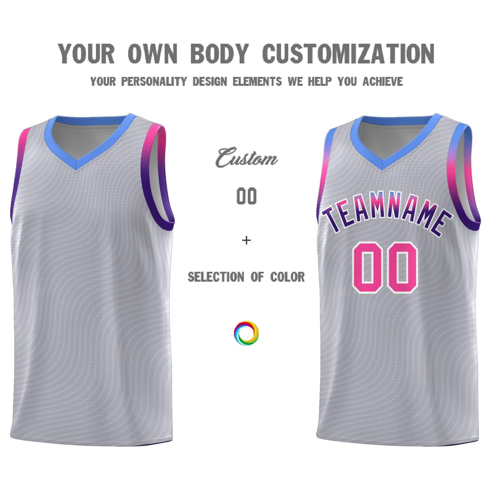Custom Gray Light Blue Wave Pattern Sports Uniform Basketball Jersey