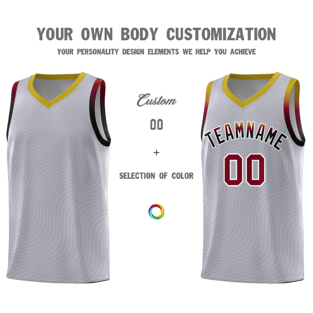 Custom Gray Old Gold Wave Pattern Sports Uniform Basketball Jersey