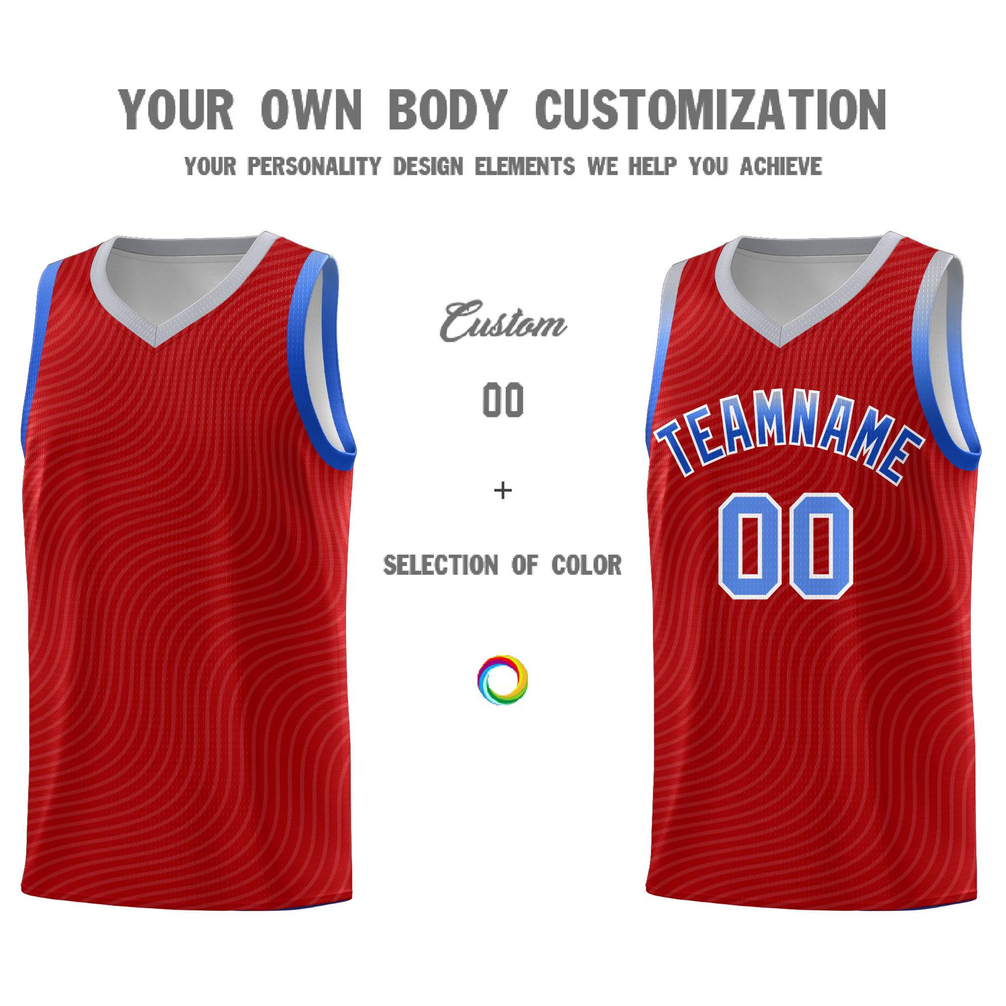 Custom Red Gray Wave Pattern Sports Uniform Basketball Jersey