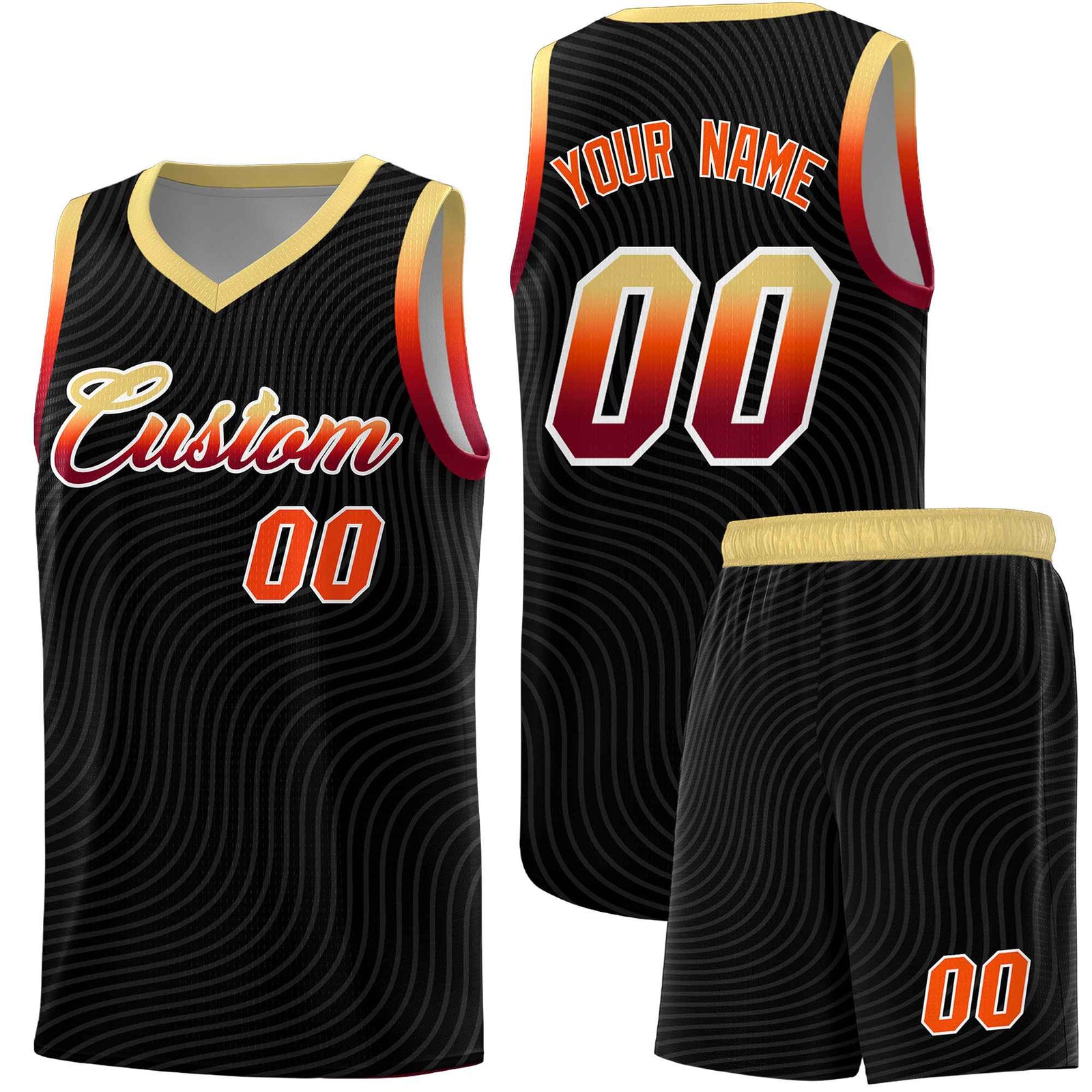 Custom Black Khaki Wave Pattern Sports Uniform Basketball Jersey