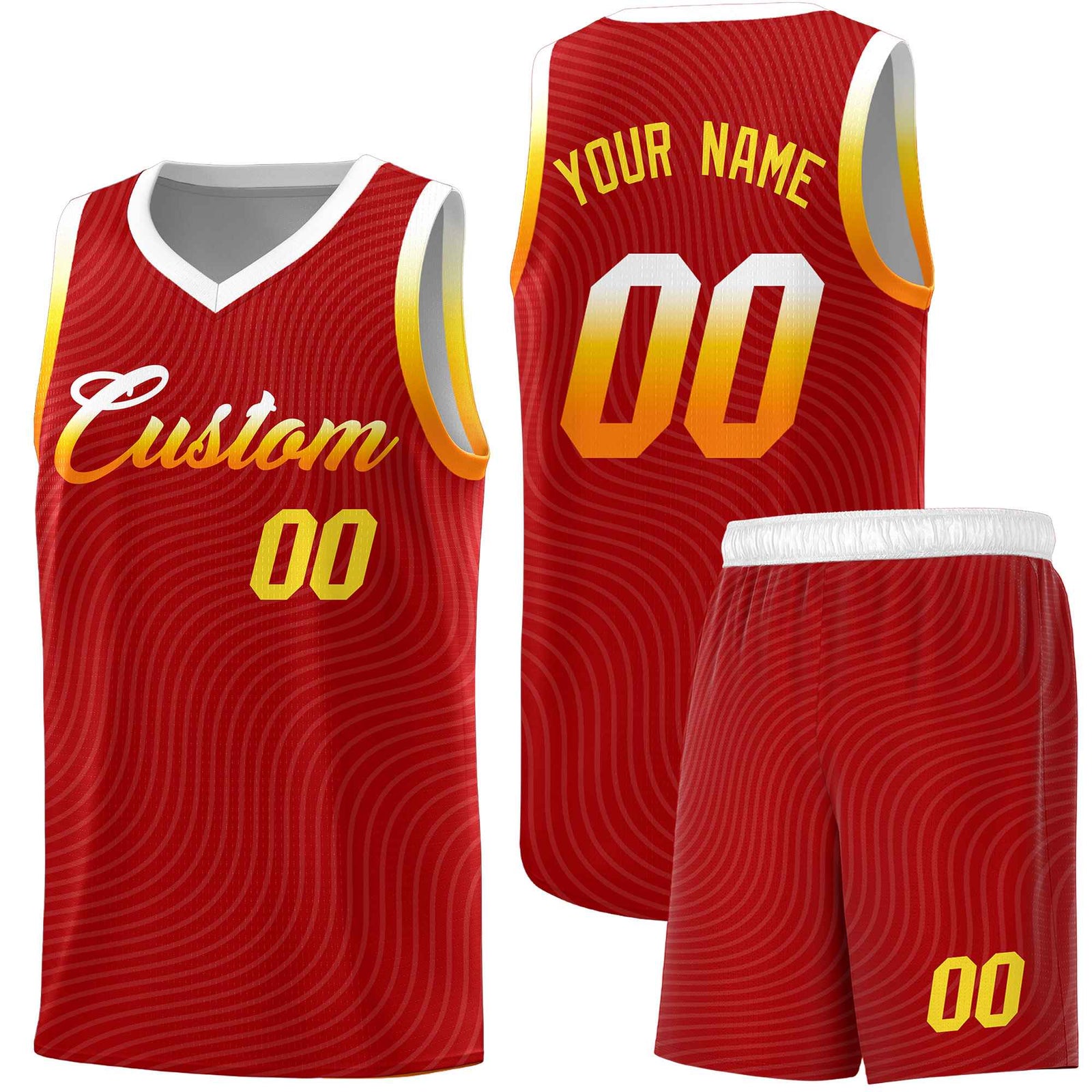 Custom Red White Wave Pattern Sports Uniform Basketball Jersey