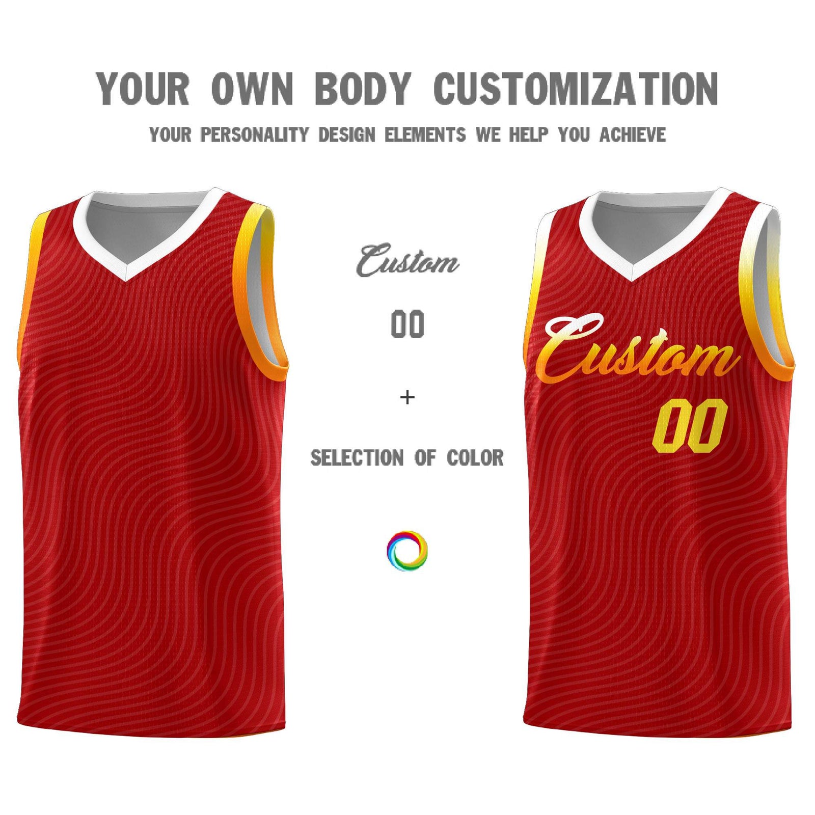 Custom Red White Wave Pattern Sports Uniform Basketball Jersey