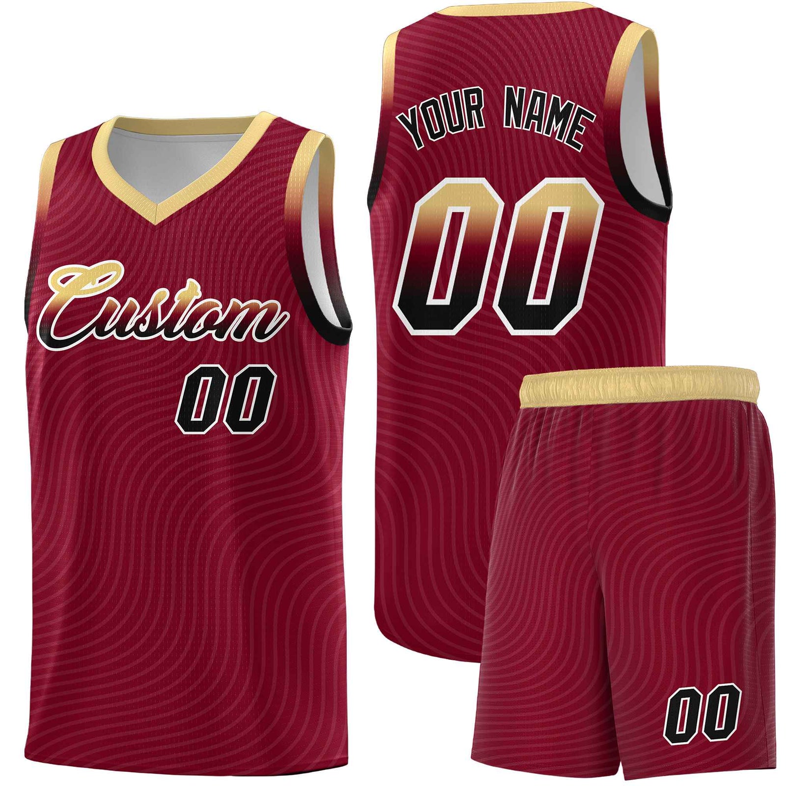 Custom Crimson Khaki Wave Pattern Sports Uniform Basketball Jersey