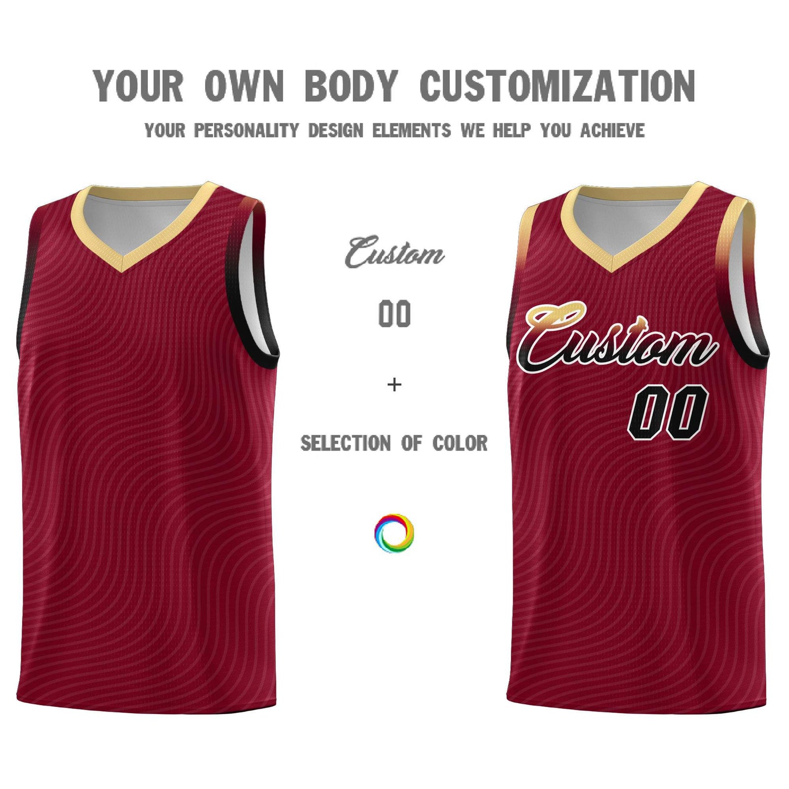 Custom Crimson Khaki Wave Pattern Sports Uniform Basketball Jersey