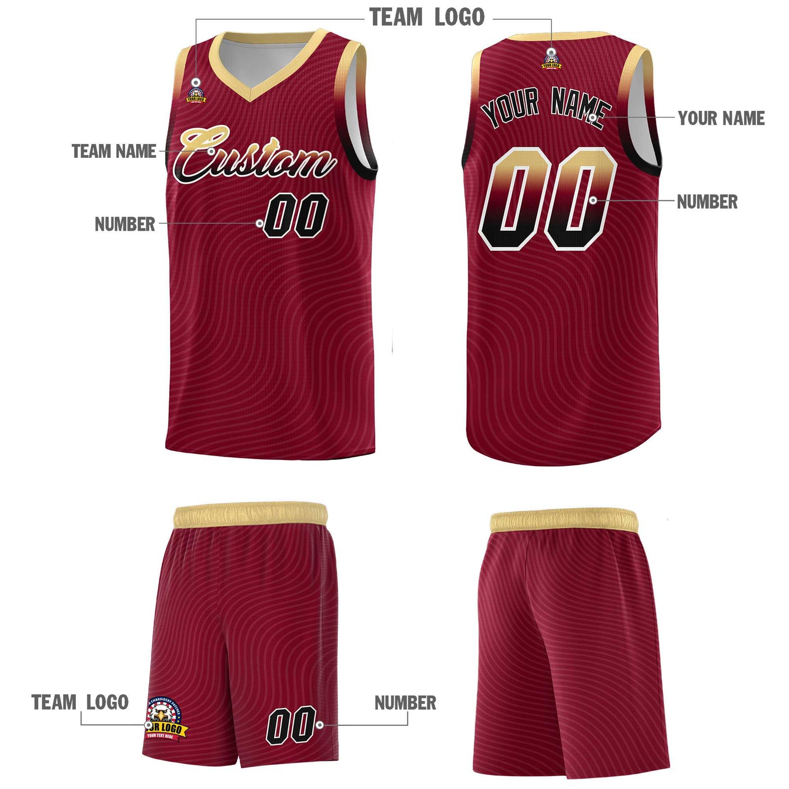 Custom Crimson Khaki Wave Pattern Sports Uniform Basketball Jersey