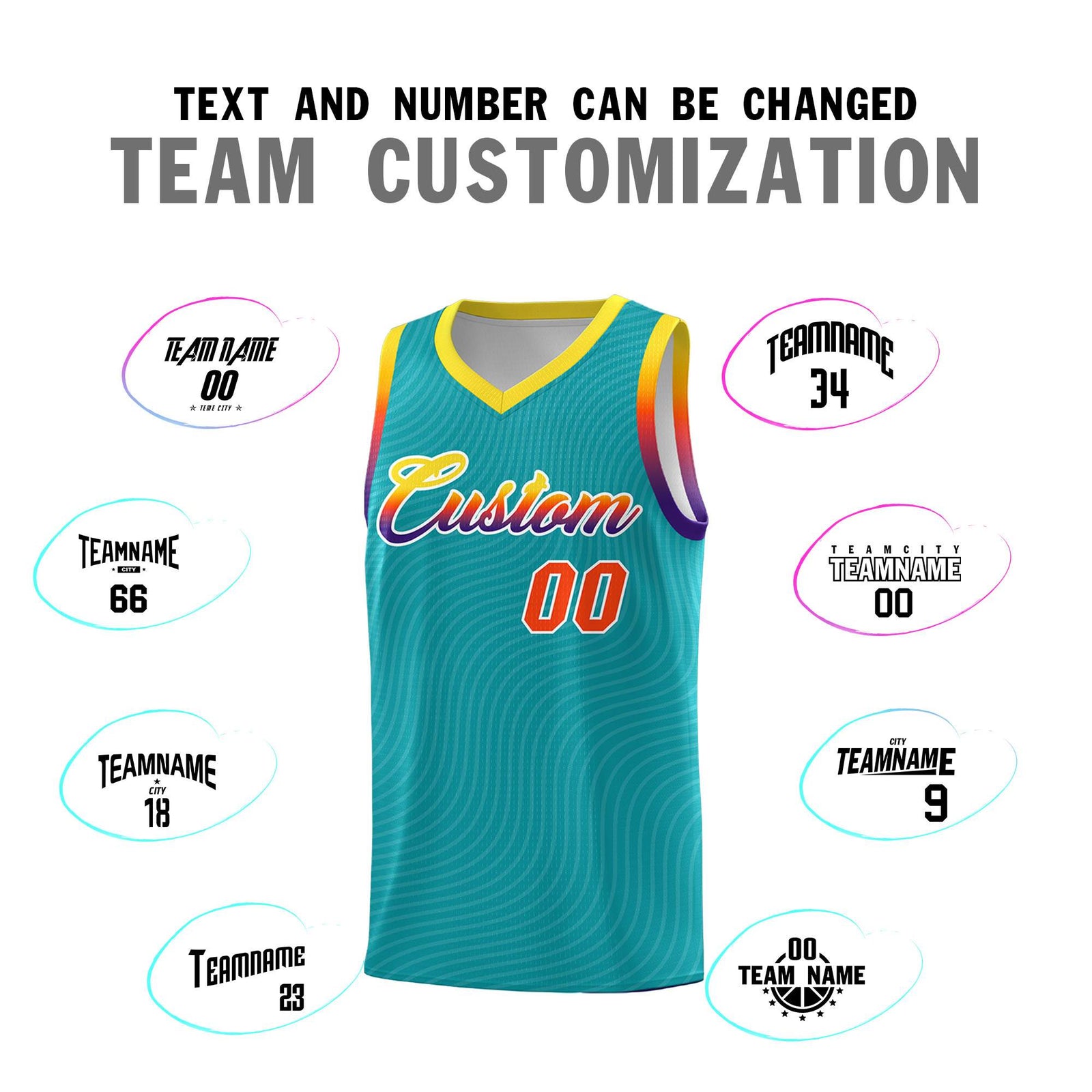 Custom Aqua Gold Wave Pattern Sports Uniform Basketball Jersey