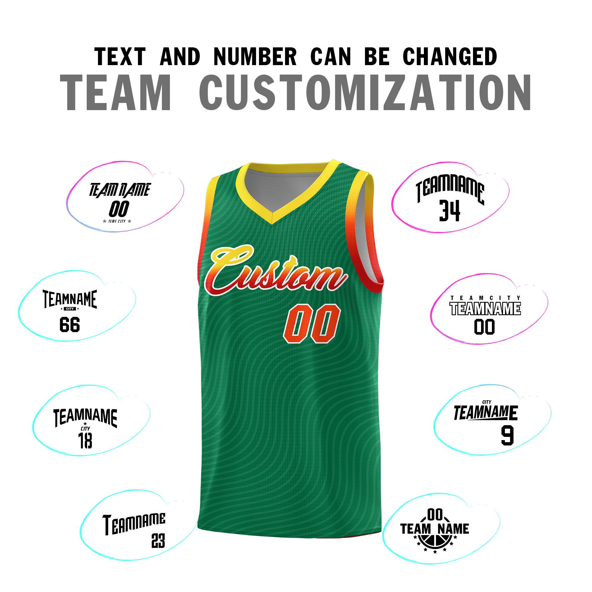 Custom Kelly Green Gold Wave Pattern Sports Uniform Basketball Jersey