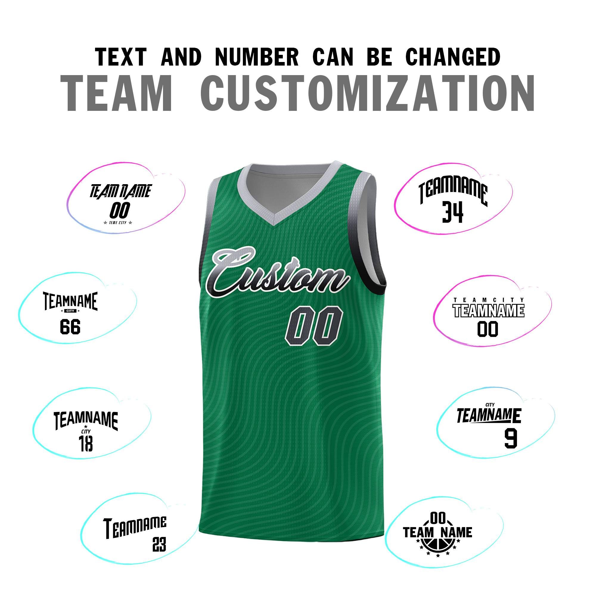 Custom Kelly Green Gray Wave Pattern Sports Uniform Basketball Jersey
