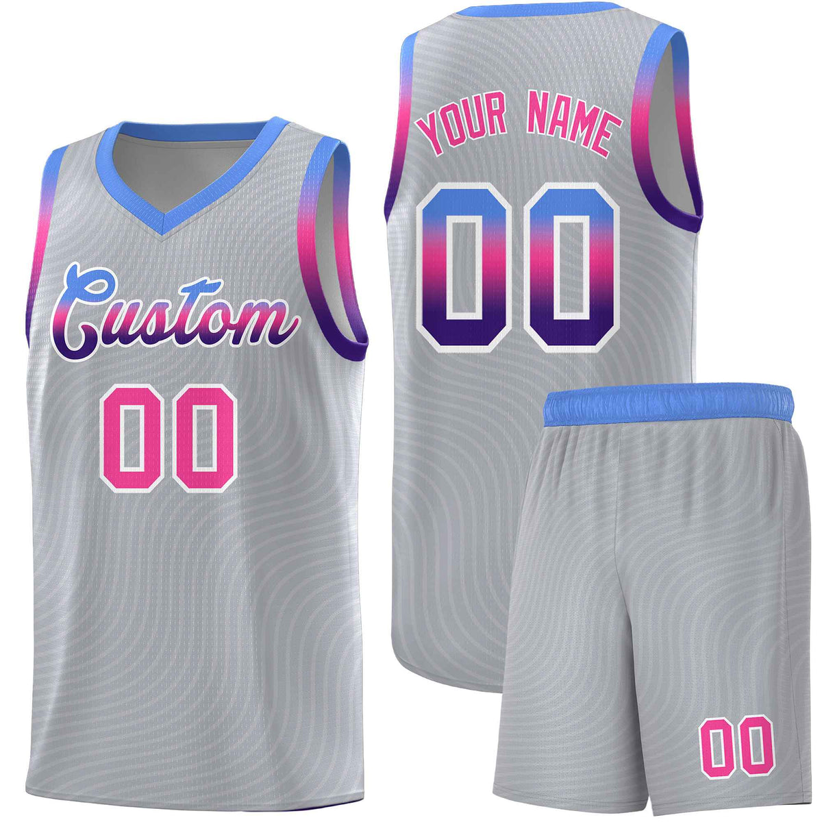 Custom Gray Light Blue Wave Pattern Sports Uniform Basketball Jersey
