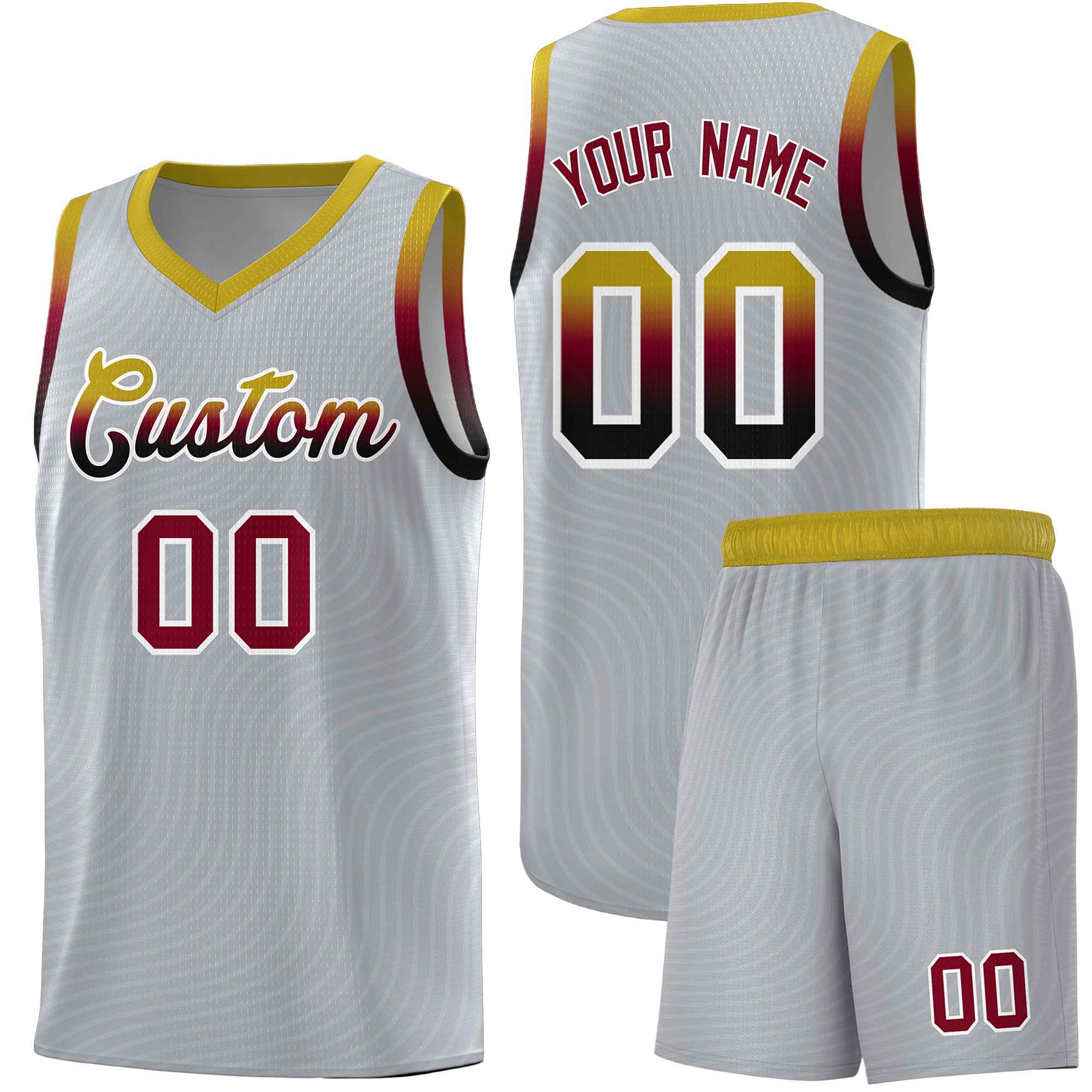 Custom Gray Old Gold Wave Pattern Sports Uniform Basketball Jersey