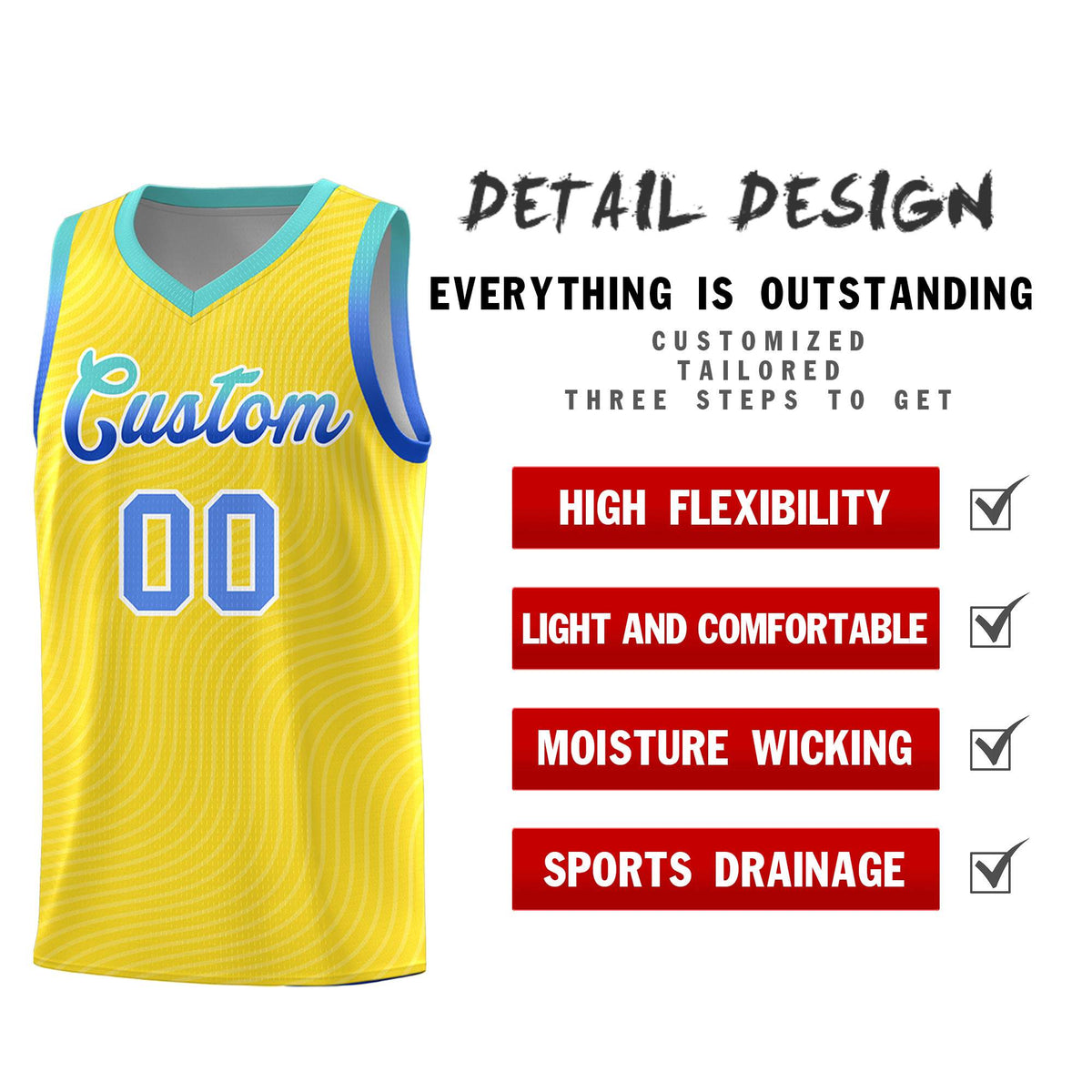 Custom Gold Bright Green Wave Pattern Sports Uniform Basketball Jersey