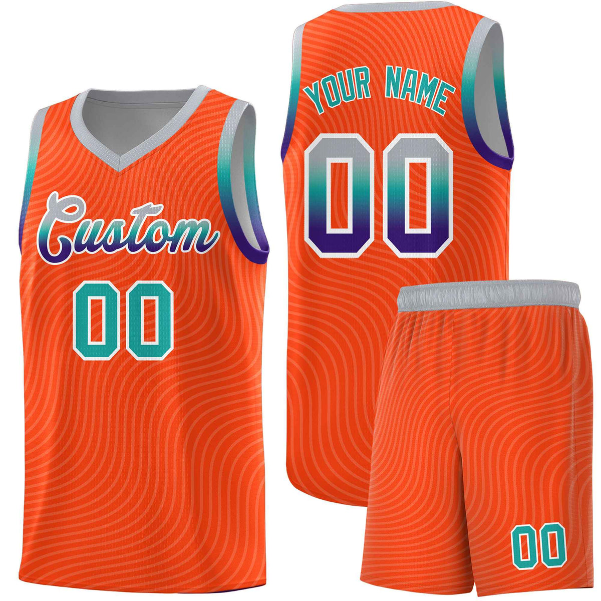 Custom Orange Gray Wave Pattern Sports Uniform Basketball Jersey