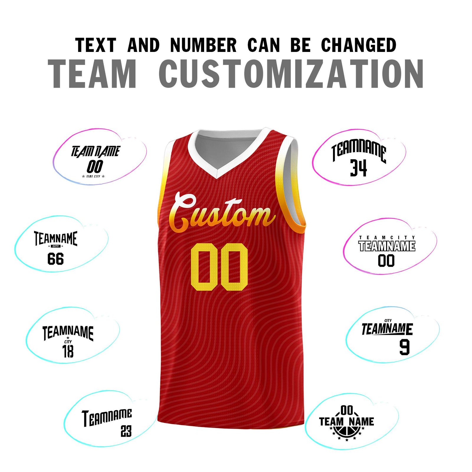 Custom Red White Wave Pattern Sports Uniform Basketball Jersey