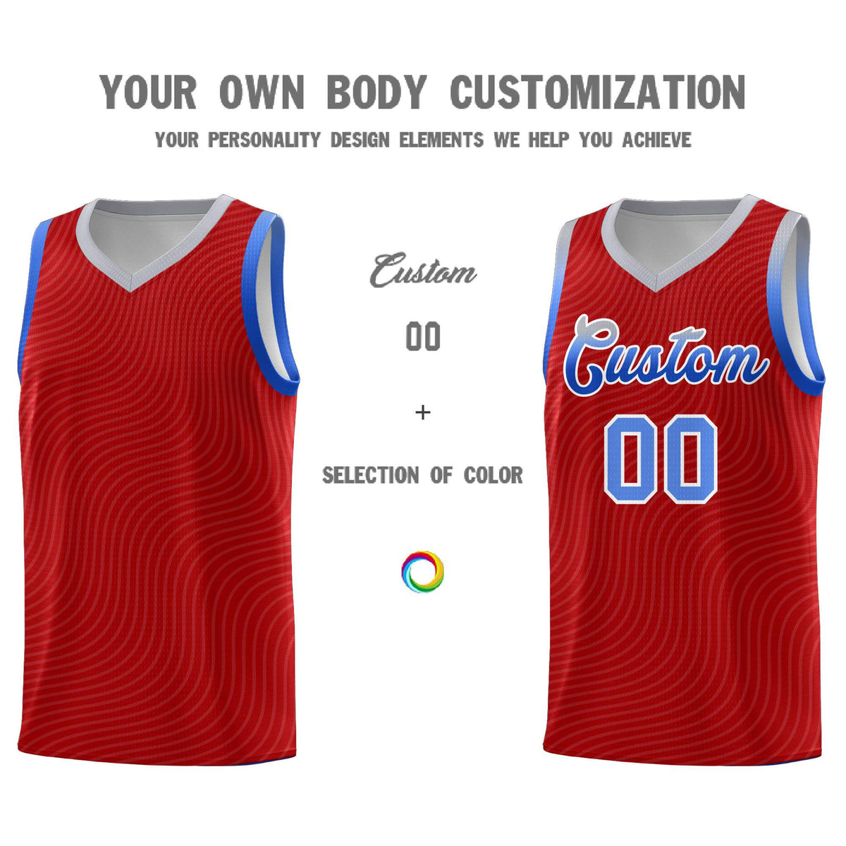 Custom Red Gray Wave Pattern Sports Uniform Basketball Jersey