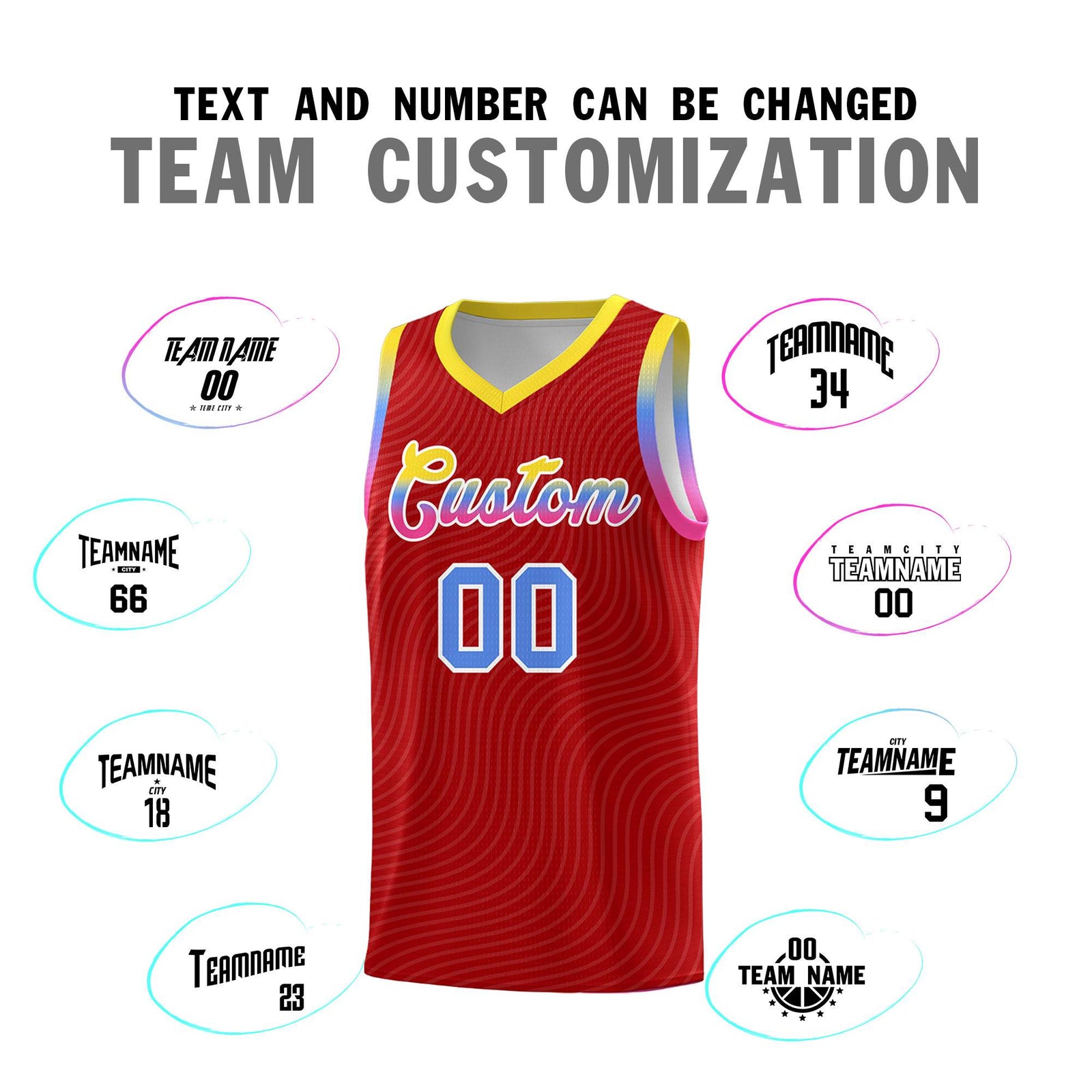 Custom Red Gold Wave Pattern Sports Uniform Basketball Jersey