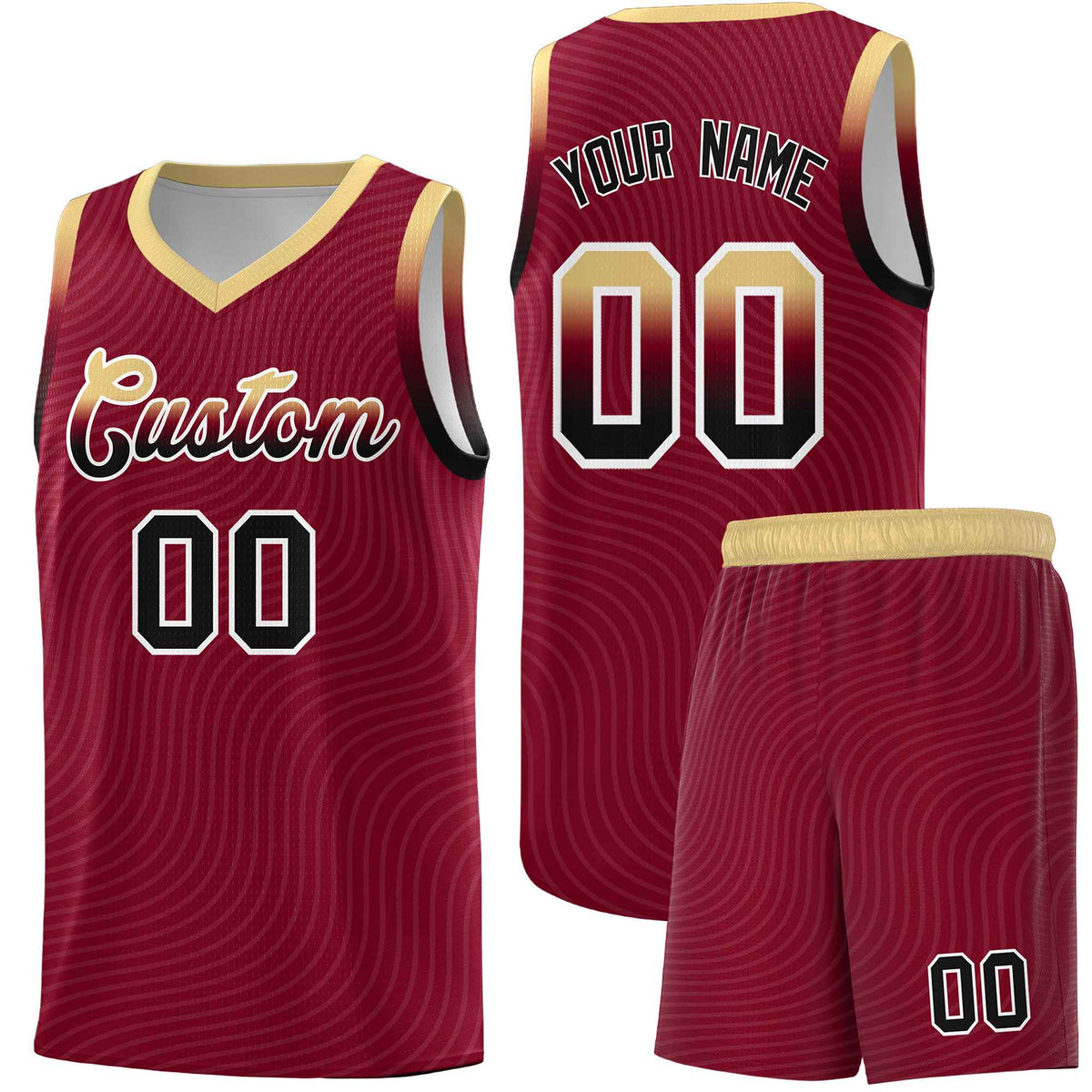 Custom Crimson Khaki Wave Pattern Sports Uniform Basketball Jersey