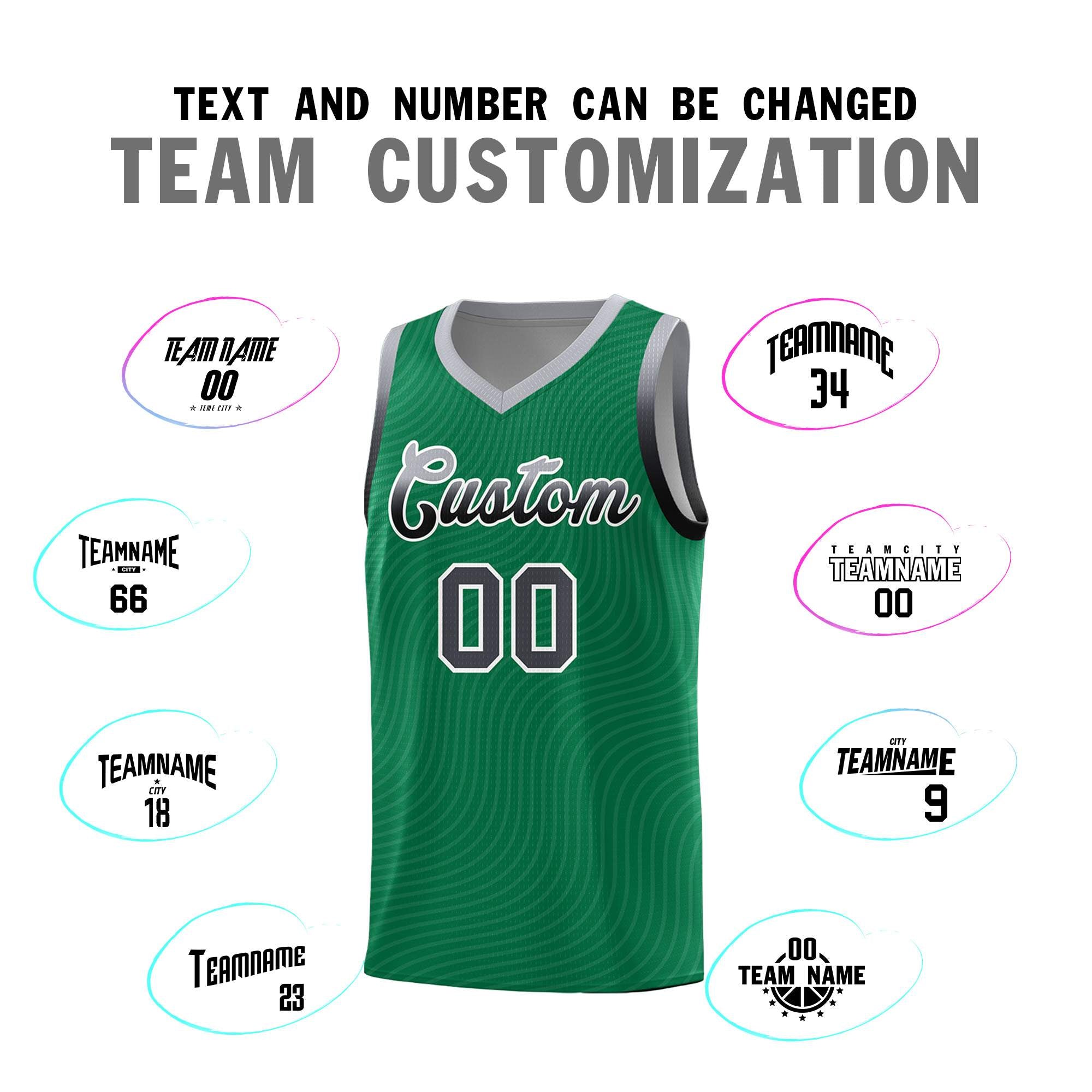 Custom Kelly Green Gray Wave Pattern Sports Uniform Basketball Jersey