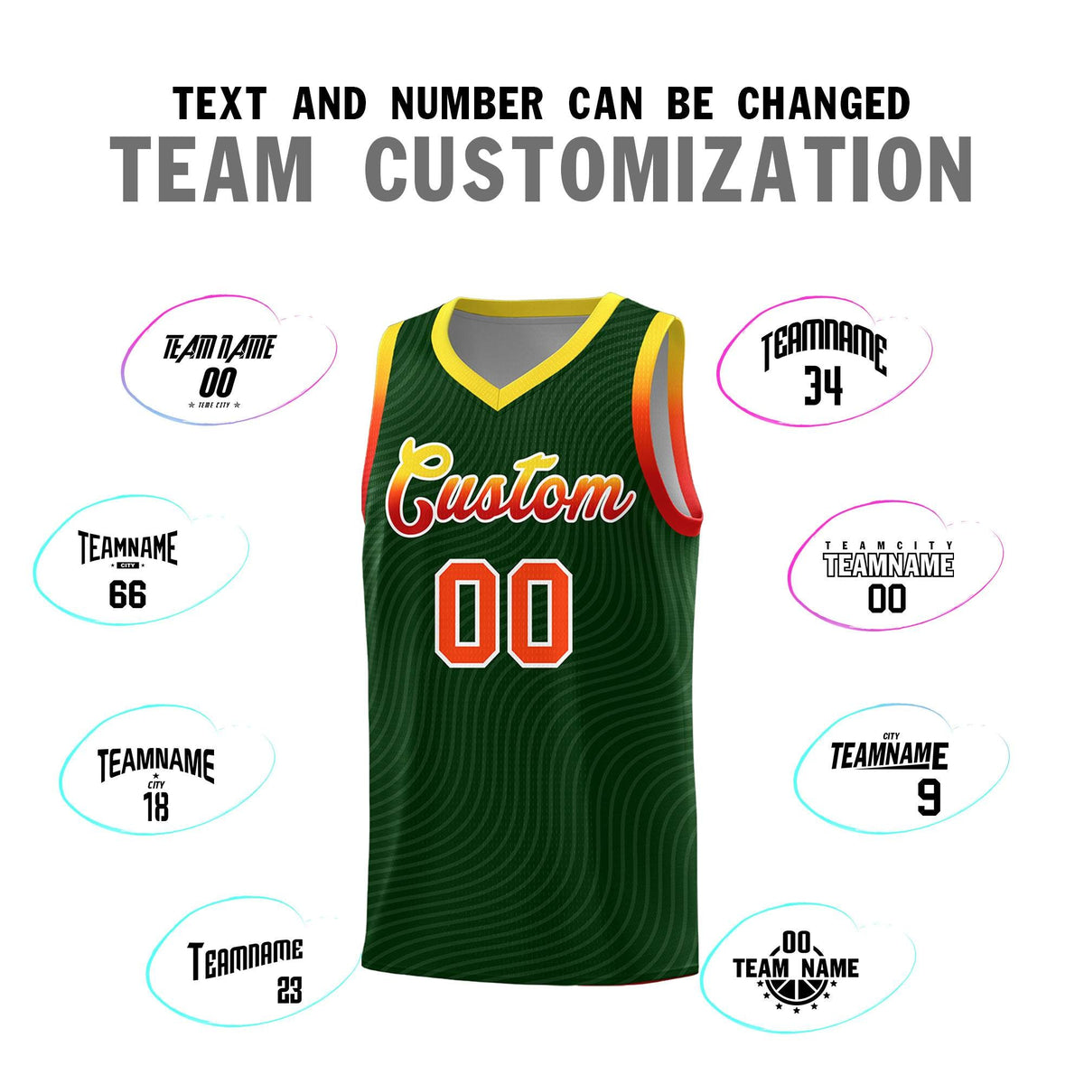 Custom Hunter Green Gold Wave Pattern Sports Uniform Basketball Jersey