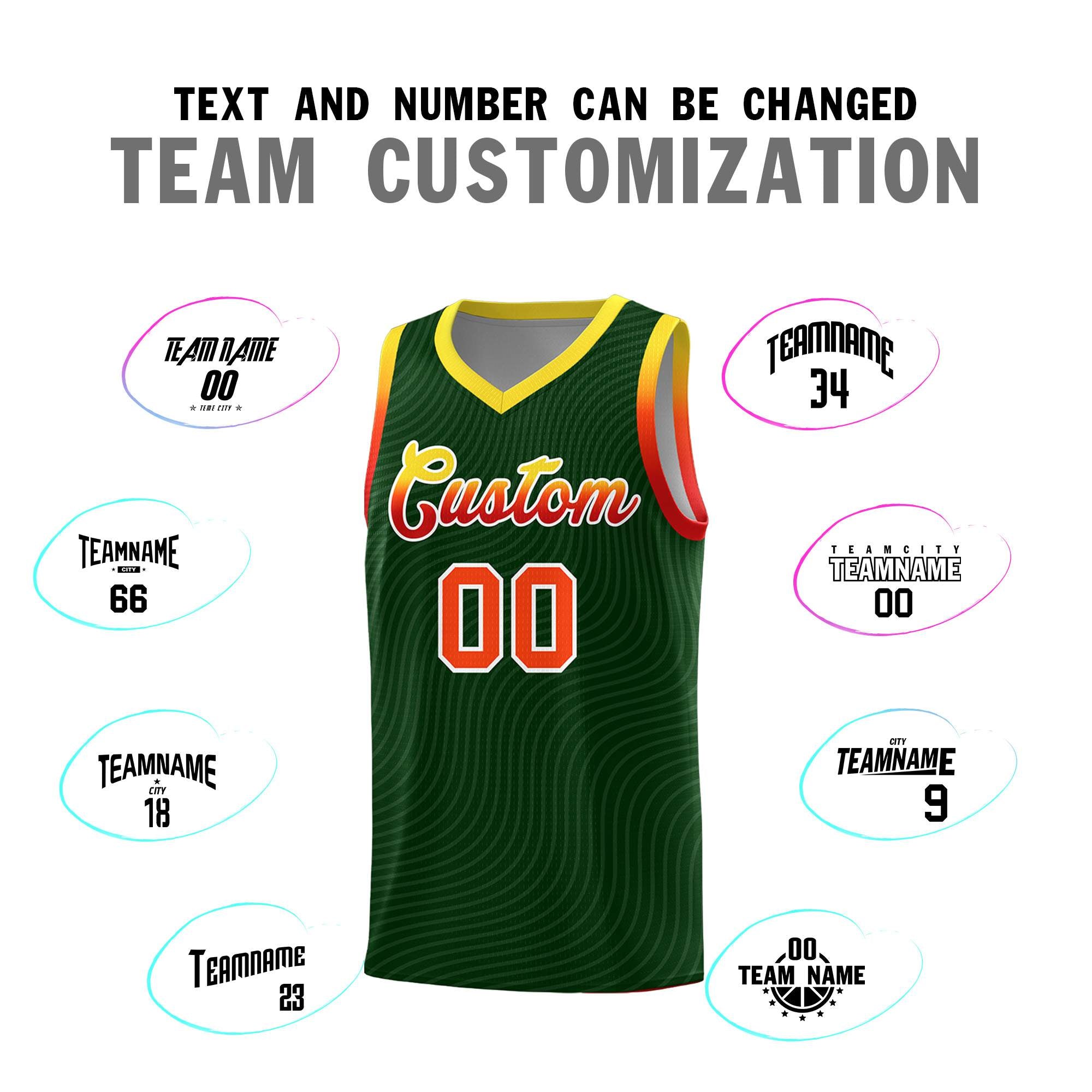 Custom Hunter Green Gold Wave Pattern Sports Uniform Basketball Jersey