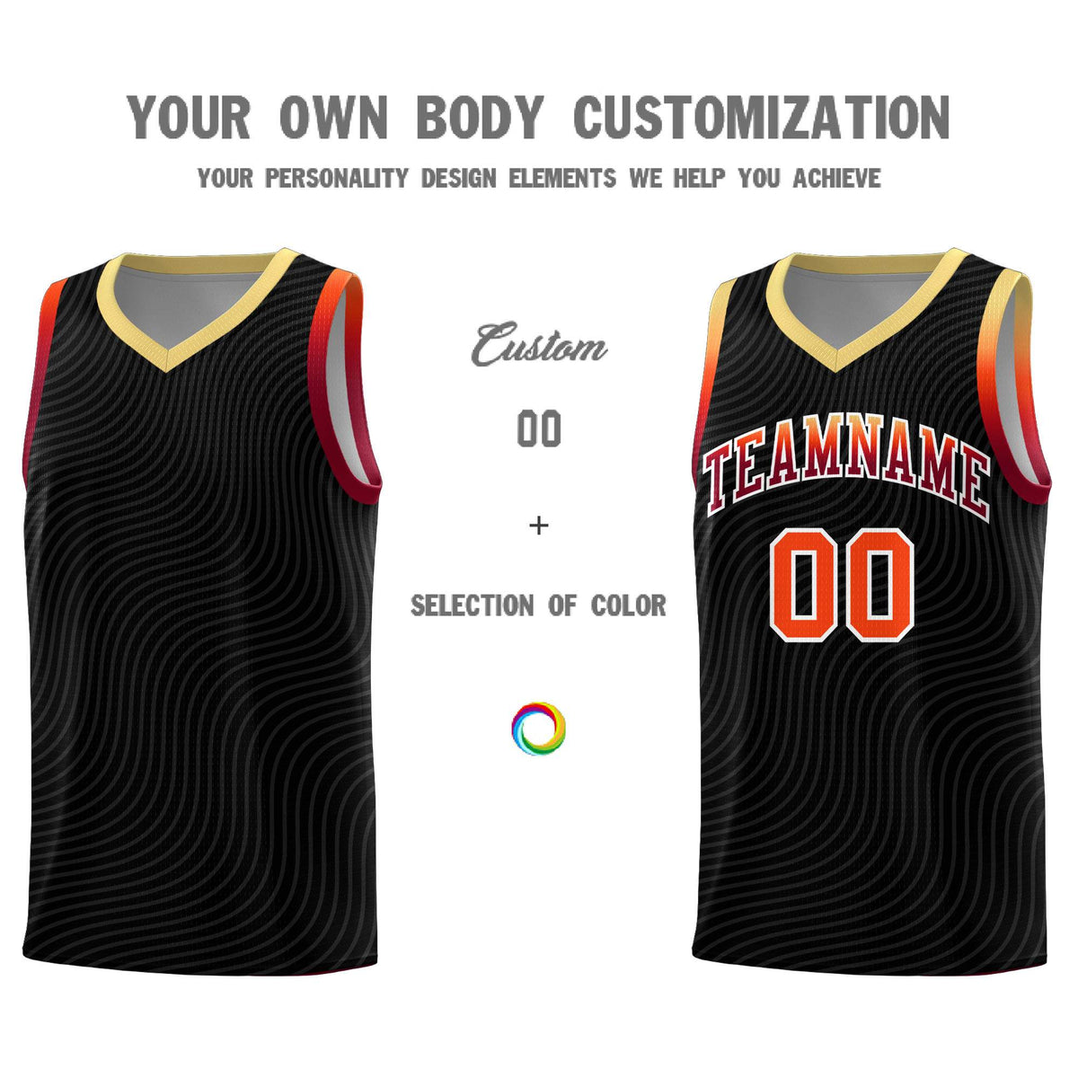 Custom Black Khaki Wave Pattern Sports Uniform Basketball Jersey