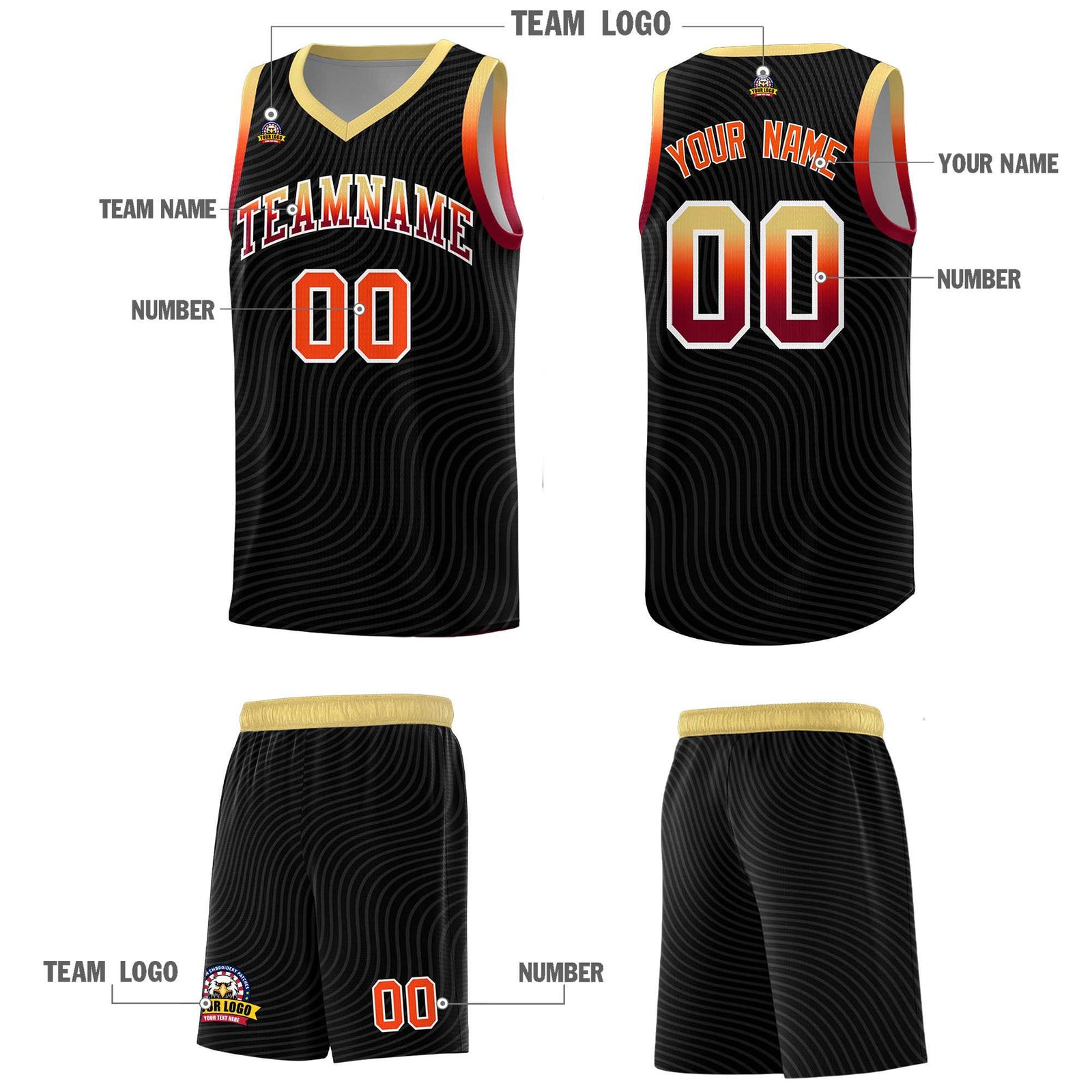 Custom Black Khaki Wave Pattern Sports Uniform Basketball Jersey