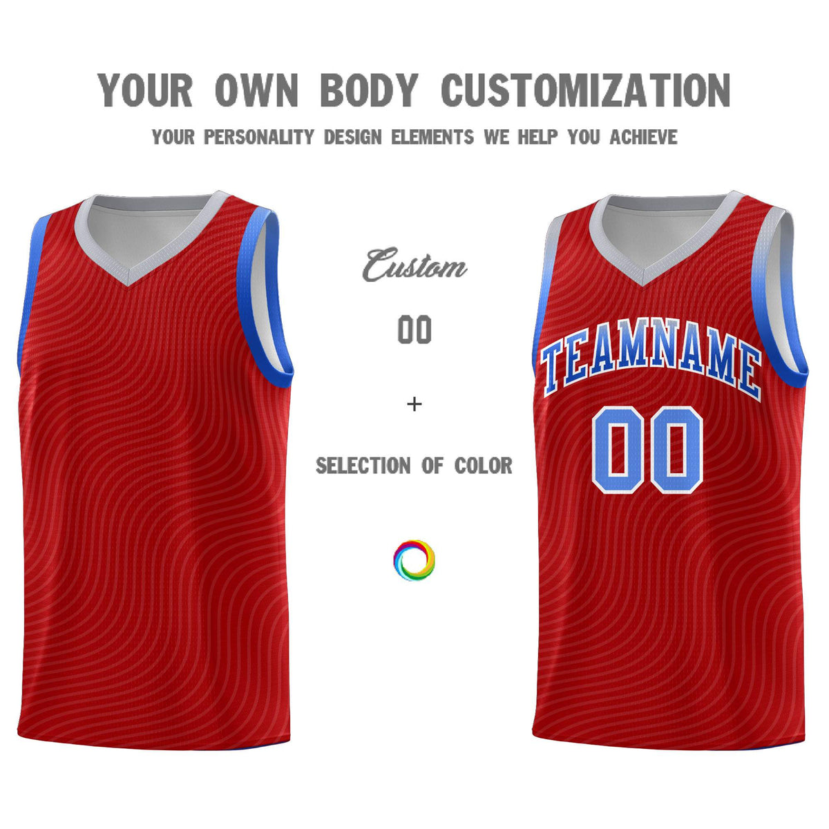 Custom Red Gray Wave Pattern Sports Uniform Basketball Jersey